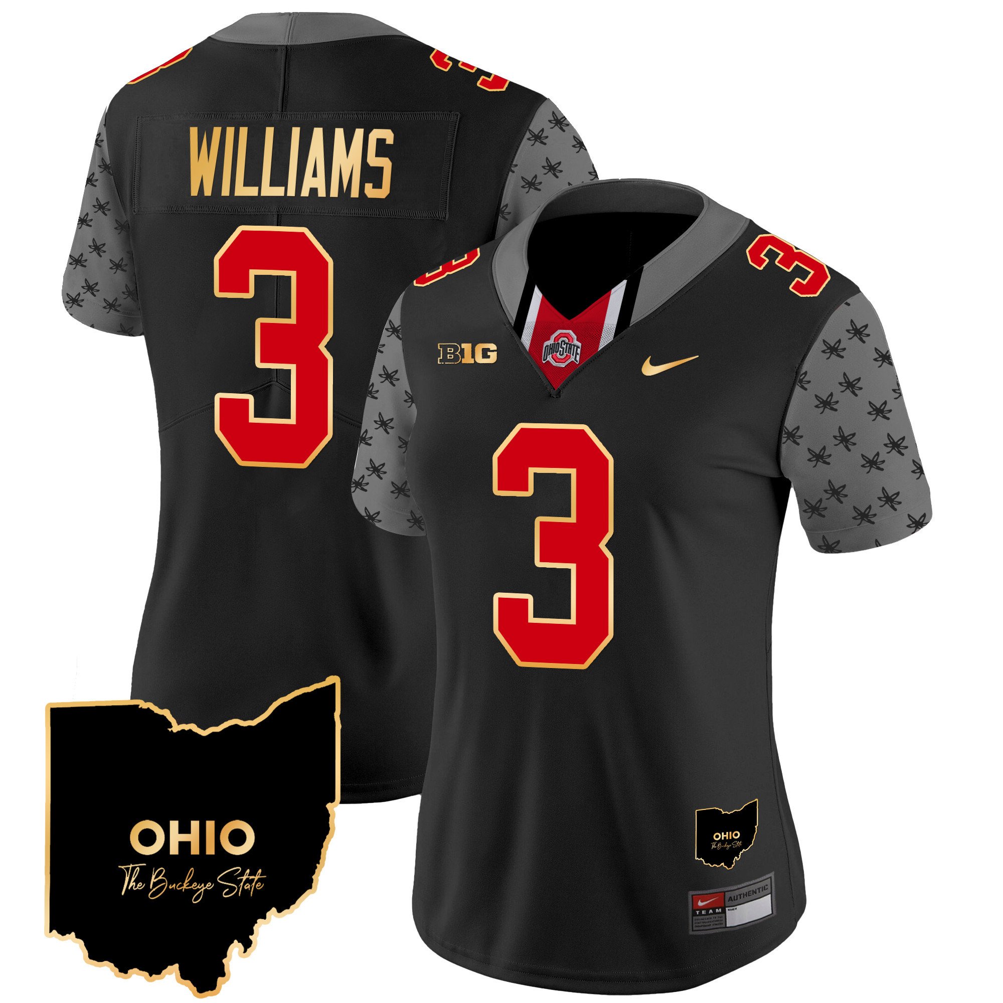 Women's Ohio State Buckeyes 2024 Home Patch Gold Trim Vapor Limited Jersey V2 - All Stitched