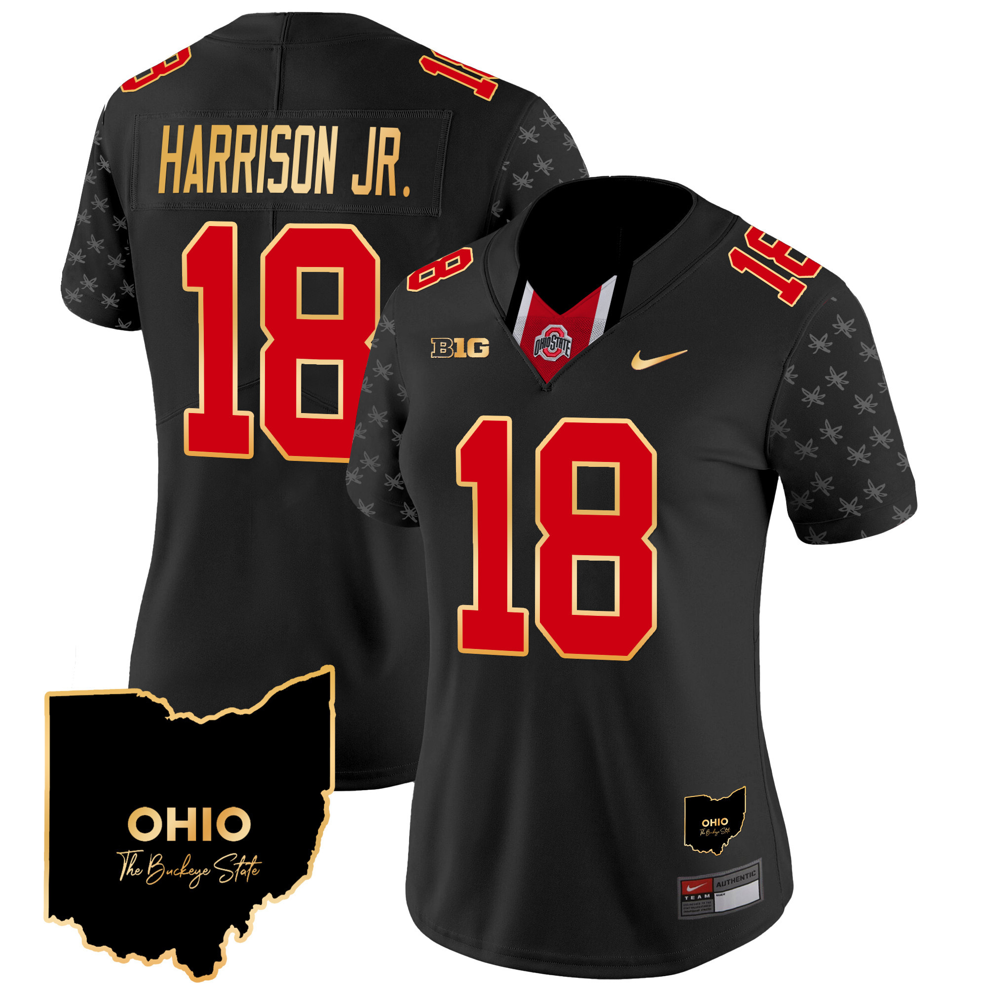 Women's Ohio State Buckeyes 2024 Home Patch Gold Trim Vapor Limited Jersey V2 - All Stitched