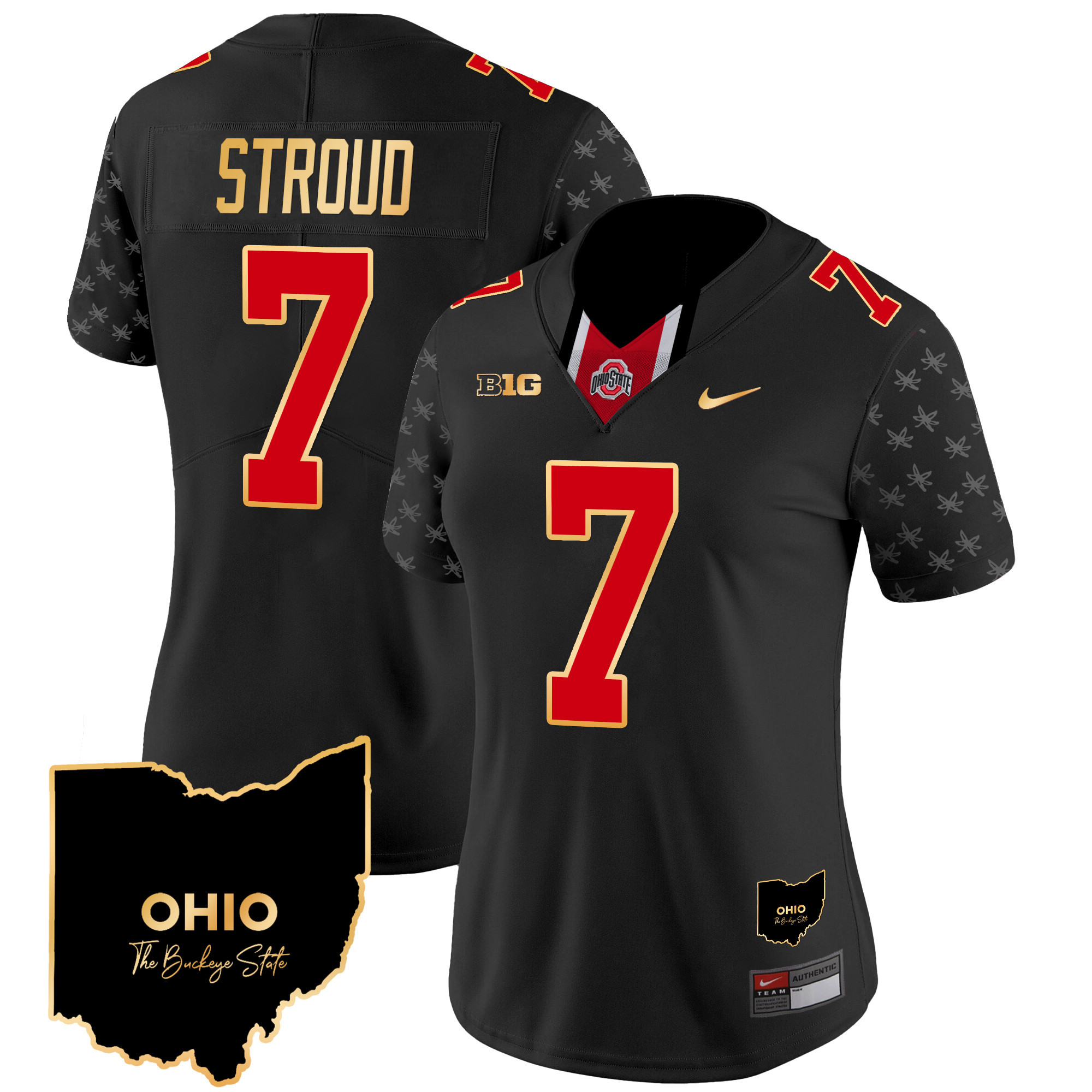 Women's Ohio State Buckeyes 2024 Home Patch Gold Trim Vapor Limited Jersey V2 - All Stitched