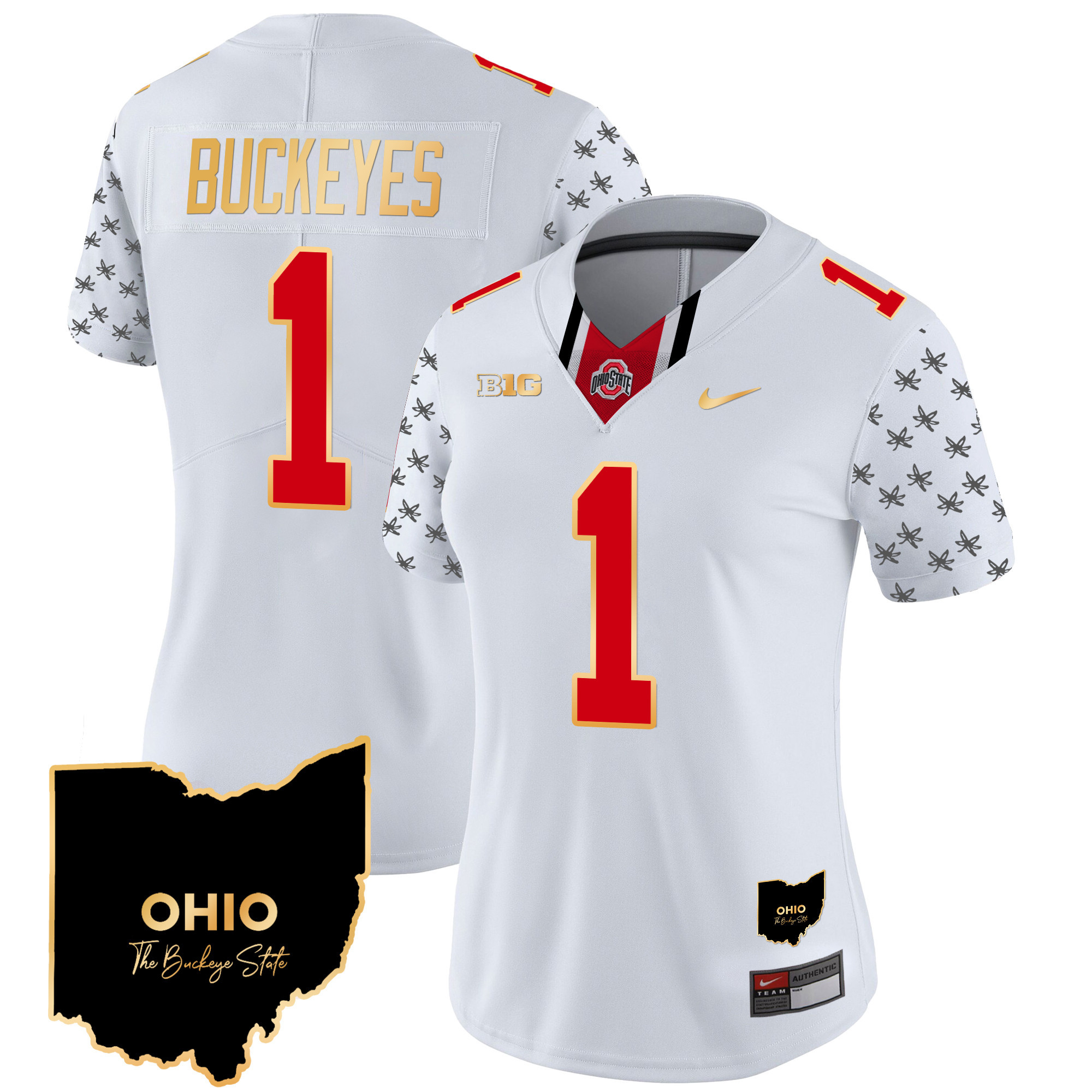 Women's Ohio State Buckeyes 2024 Home Patch Gold Trim Vapor Limited Jersey V2 - All Stitched