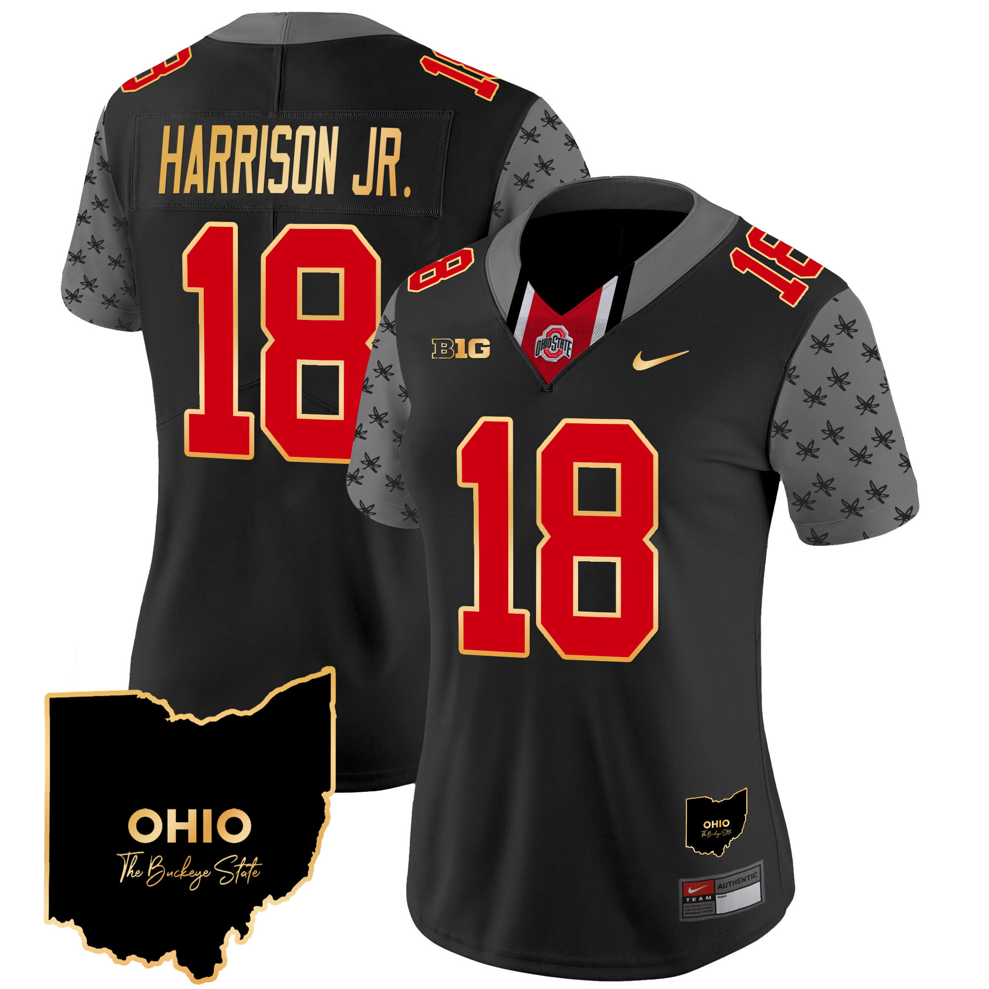 Women's Ohio State Buckeyes 2024 Home Patch Gold Trim Vapor Limited Jersey V2 - All Stitched