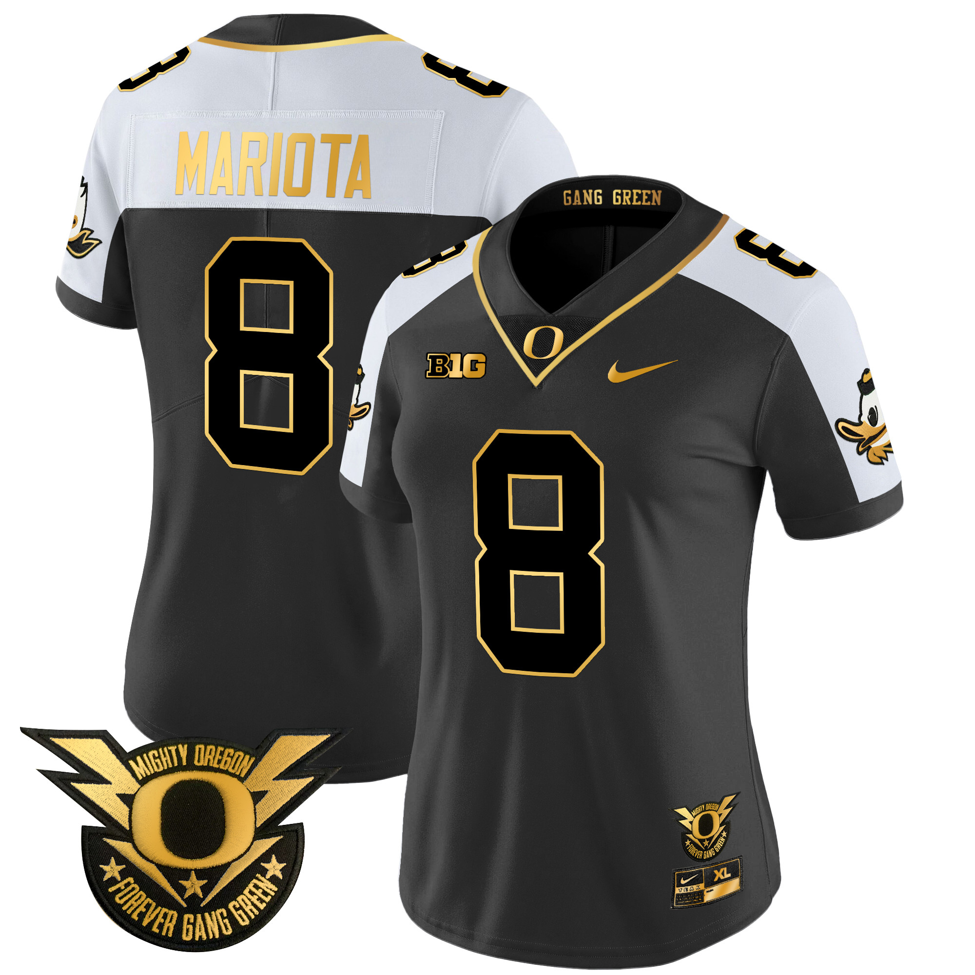 Women's Oregon Ducks 2024 Forever Gang Green & BIG Patch Gold Vapor Limited Jersey - All Stitched