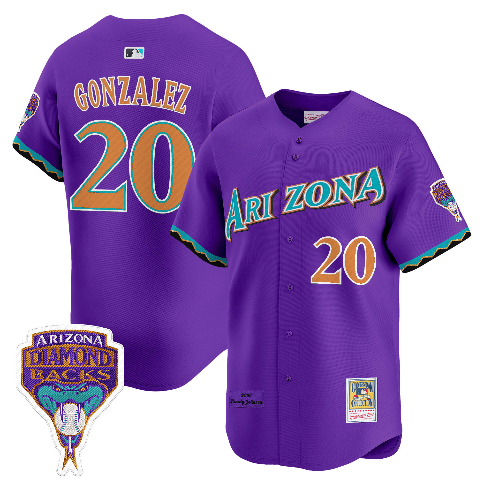 Arizona Diamondbacks Randy Johnson Patch 2000 Cooperstown Throwback Jersey - All Stitched