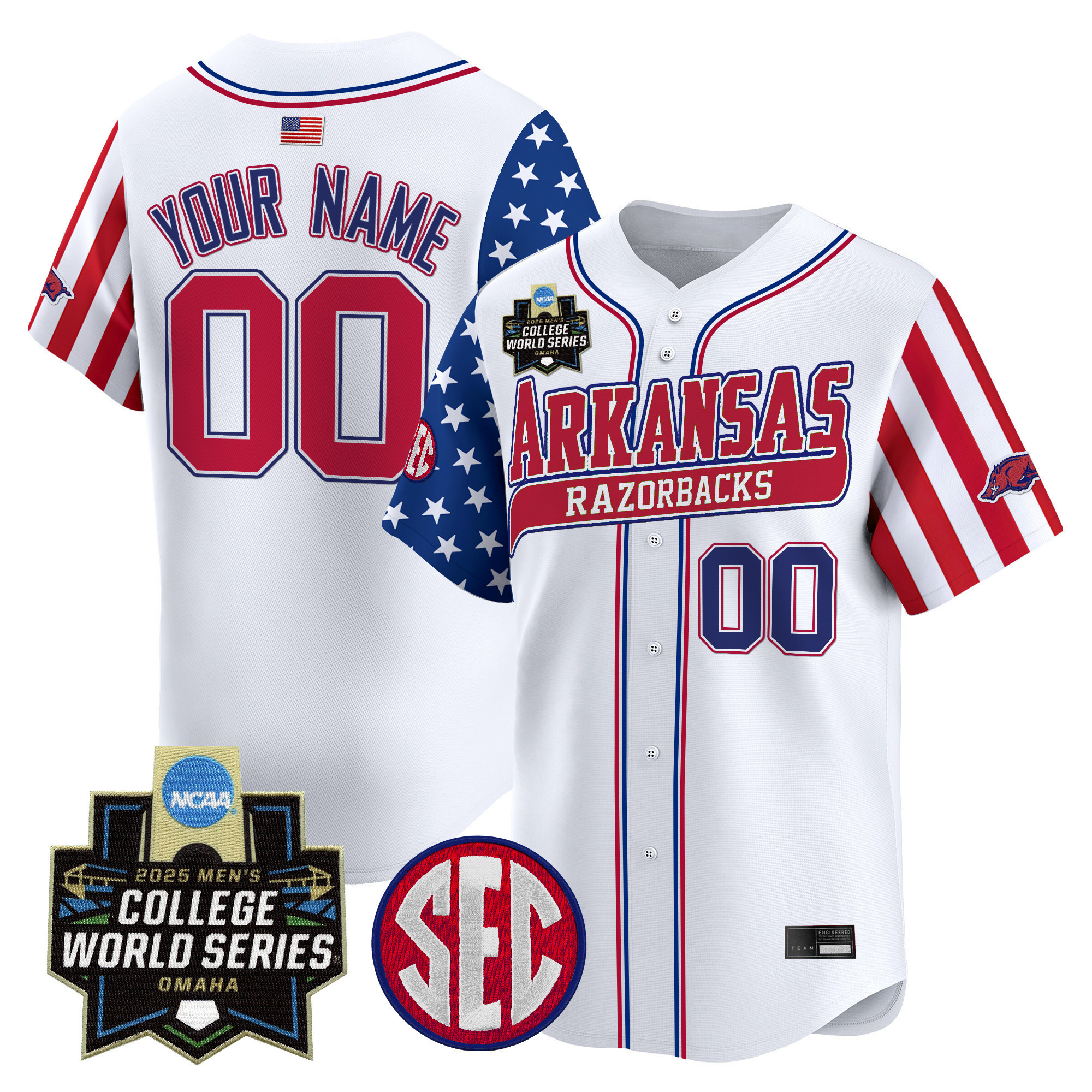 Arkansas Razorbacks 2025 Independence Day Vapor Premier Limited Custom Jersey - World Series Patch - All Stitched