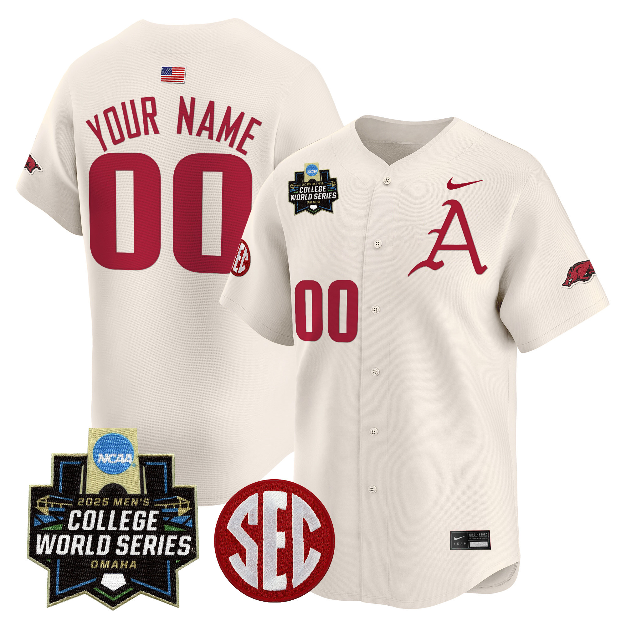 Arkansas Razorbacks 2025 World Series Vapor Premier Limited Custom Jersey - All Stitched