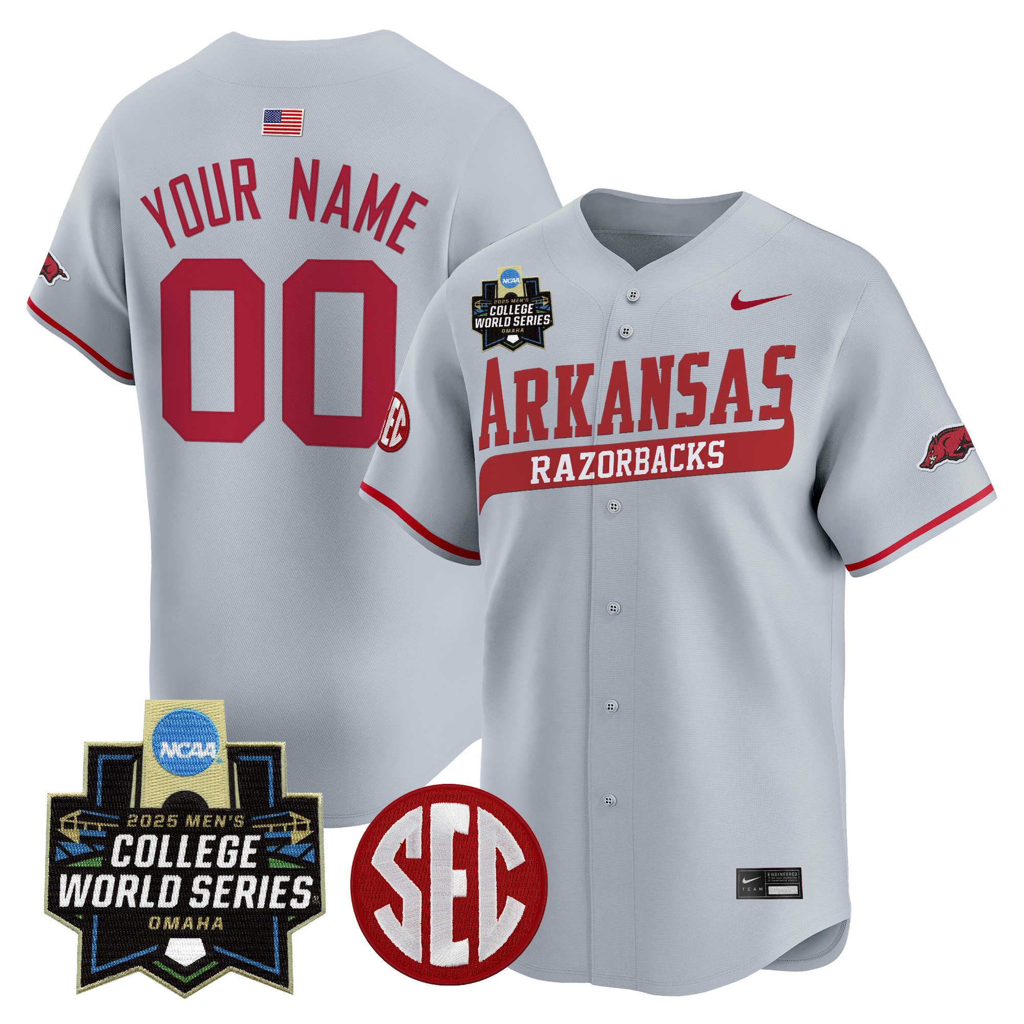 Arkansas Razorbacks 2025 World Series Vapor Premier Limited Custom Jersey - All Stitched