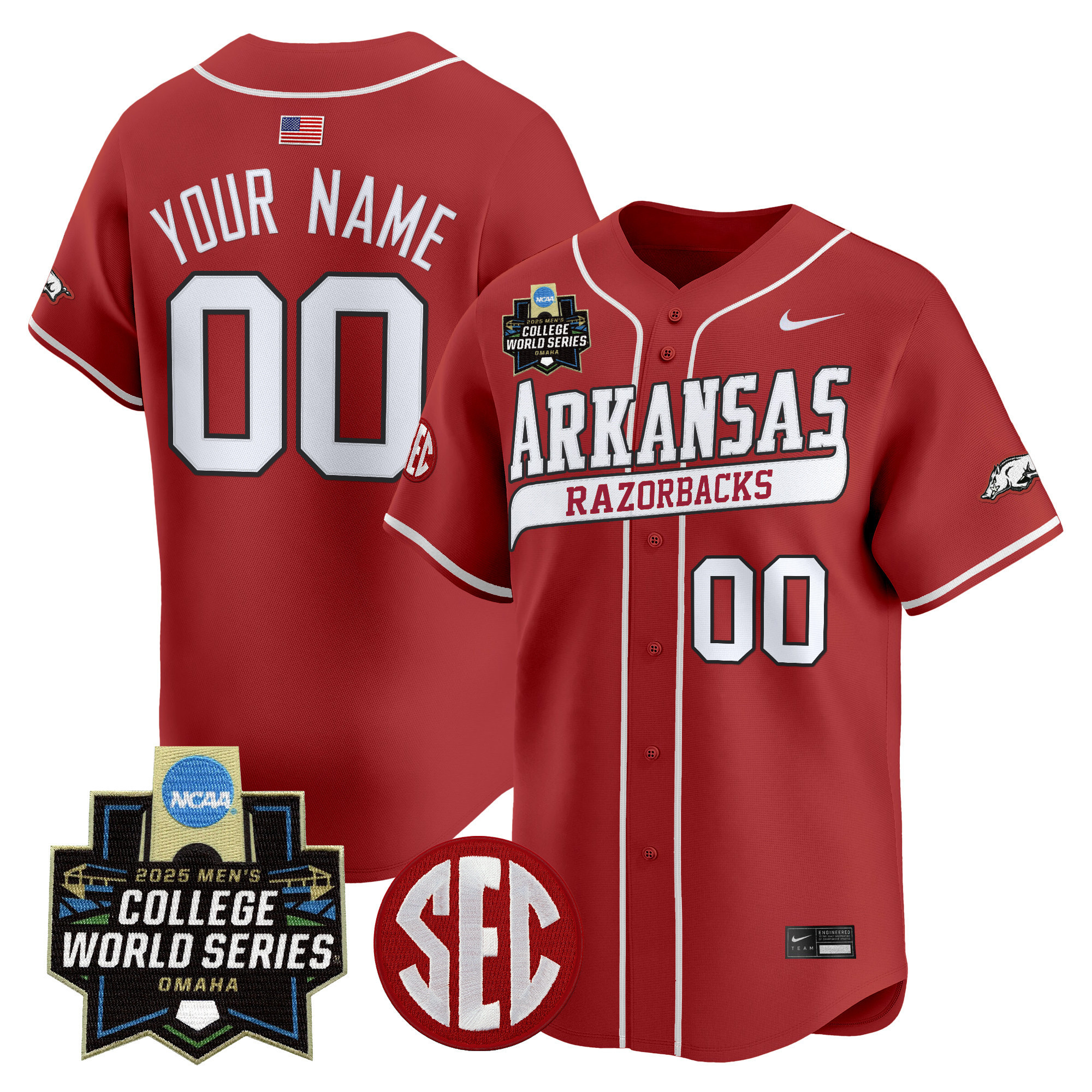 Arkansas Razorbacks 2025 World Series Vapor Premier Limited Custom Jersey - All Stitched