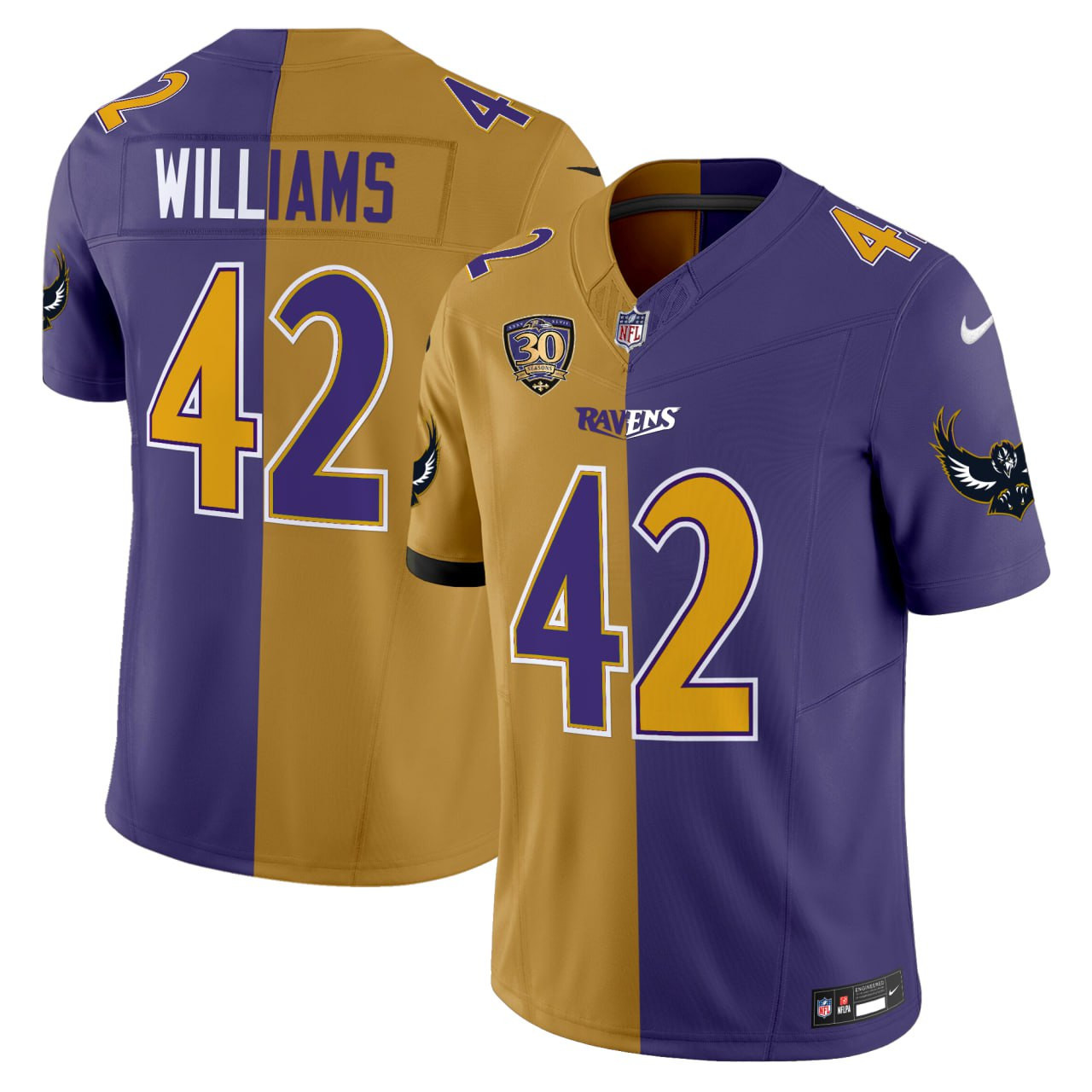 Baltimore Ravens Split Purple Gold Customized Jersey - All Stitched