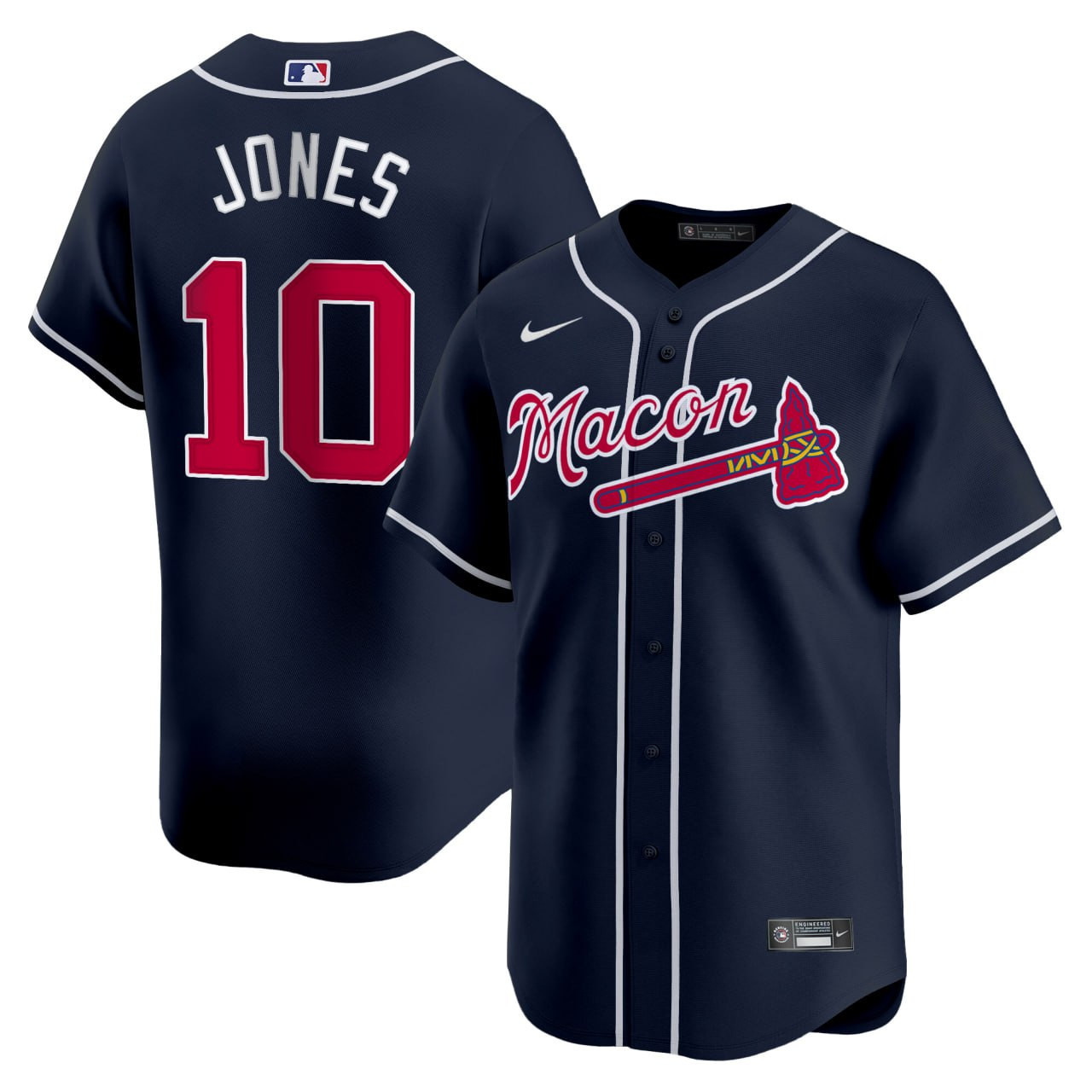 Chipper Jones #10 Macon Braves Navy Jersey - All Stitched