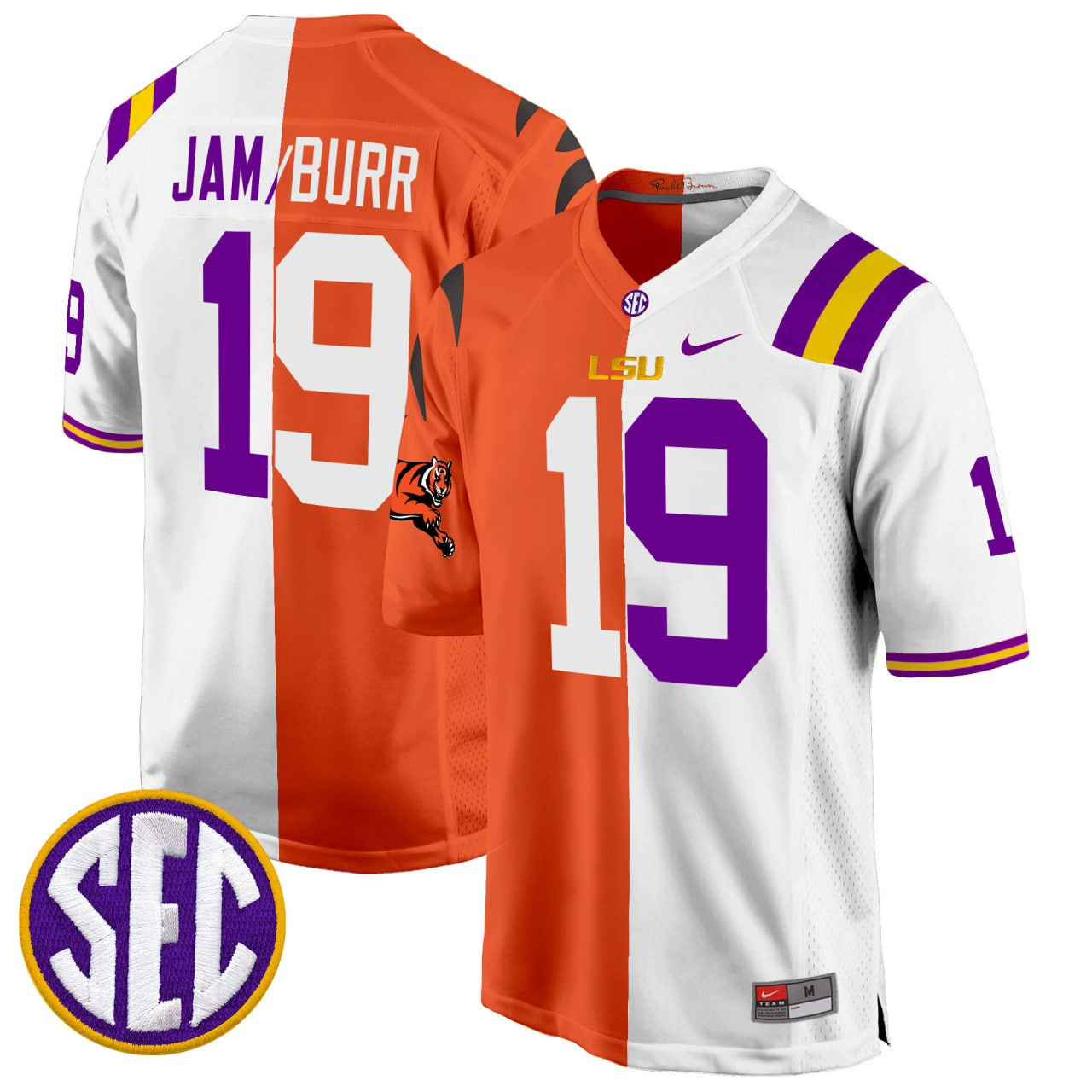LSU Tiger x Cincinnati Bengals Split Game Jersey - All Stitched