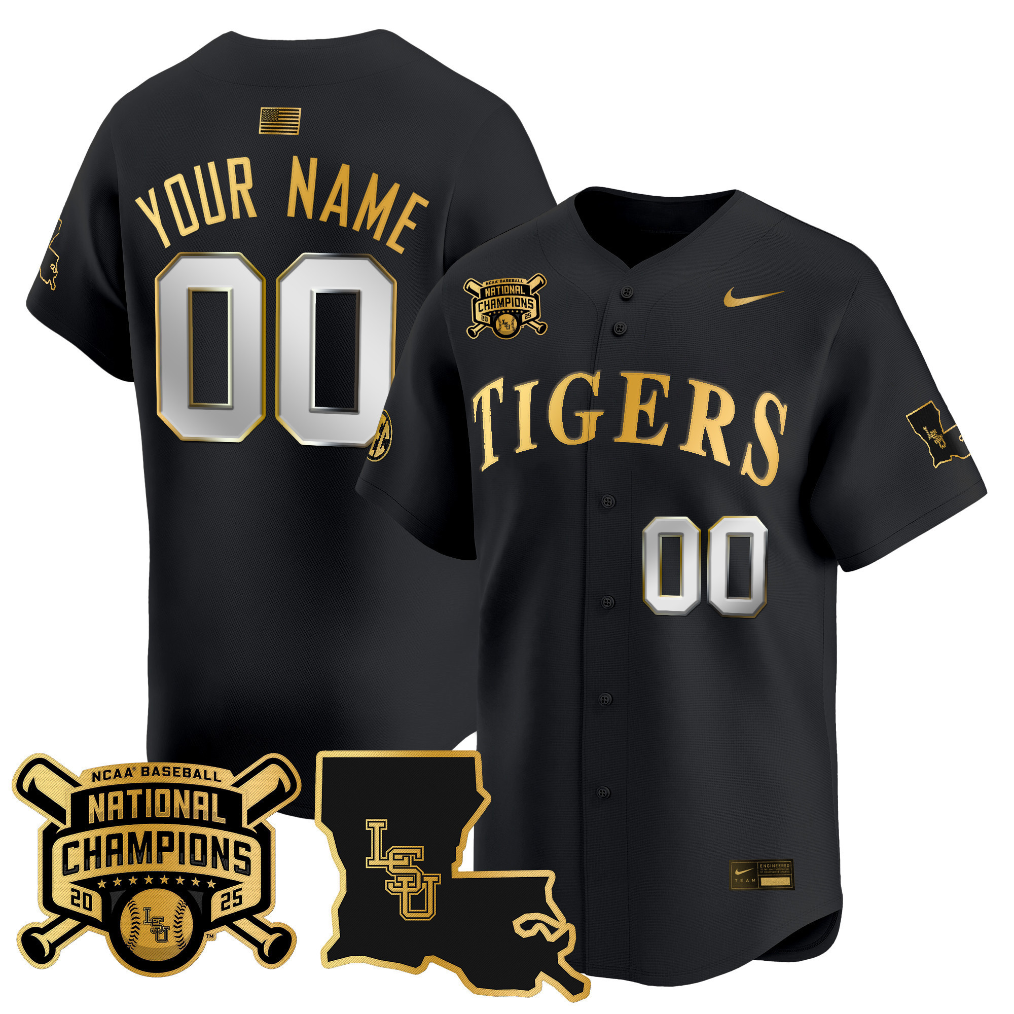 LSU Tigers 2025 College World Series Champions Gold Vapor Premier Limited Custom Jersey - All Stitched