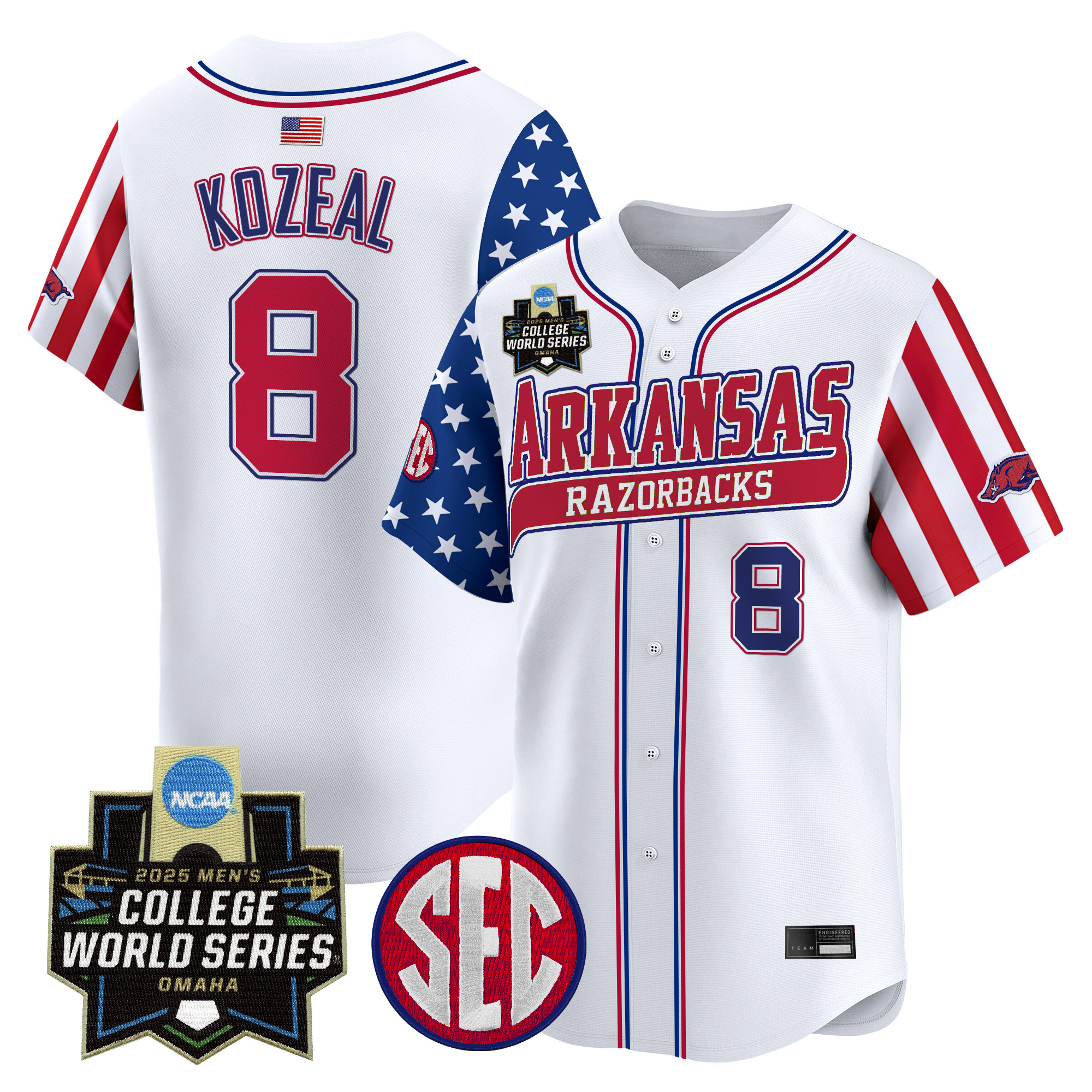 Men's Arkansas Razorbacks 2025 Independence Day Vapor Premier Limited Jersey - World Series Patch - All Stitched
