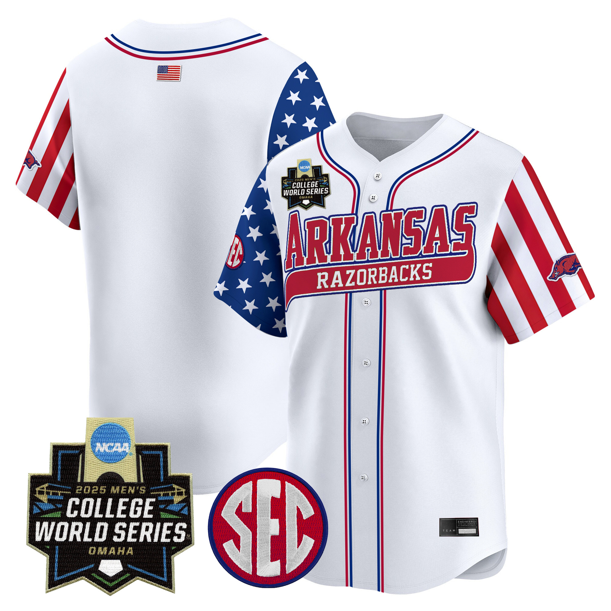 Men's Arkansas Razorbacks 2025 Independence Day Vapor Premier Limited Jersey - World Series Patch - All Stitched