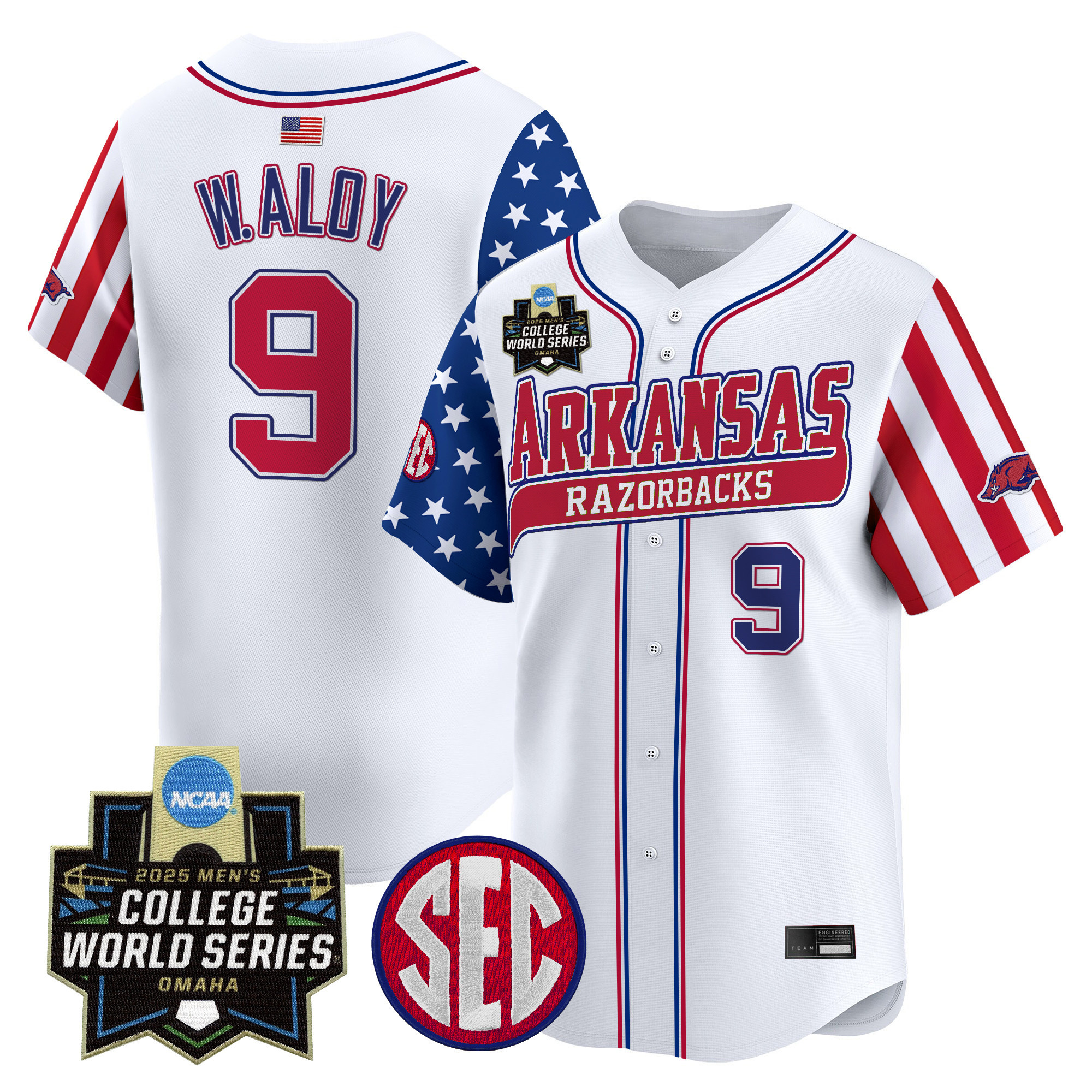 Men's Arkansas Razorbacks 2025 Independence Day Vapor Premier Limited Jersey - World Series Patch - All Stitched