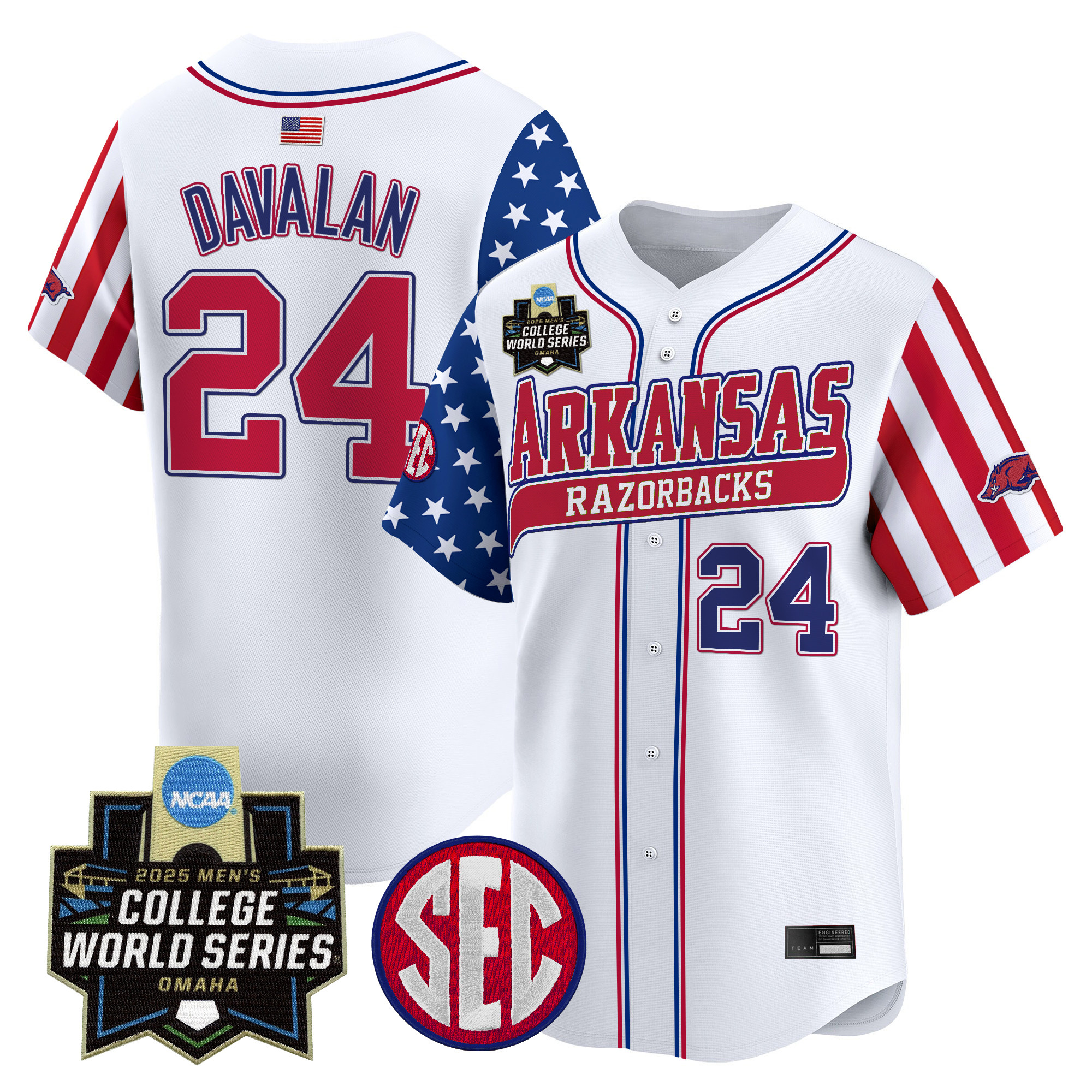 Men's Arkansas Razorbacks 2025 Independence Day Vapor Premier Limited Jersey - World Series Patch - All Stitched
