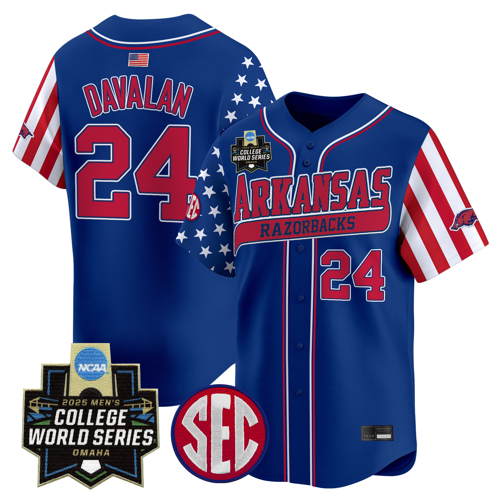 Men's Arkansas Razorbacks 2025 Independence Day Vapor Premier Limited Jersey - World Series Patch - All Stitched