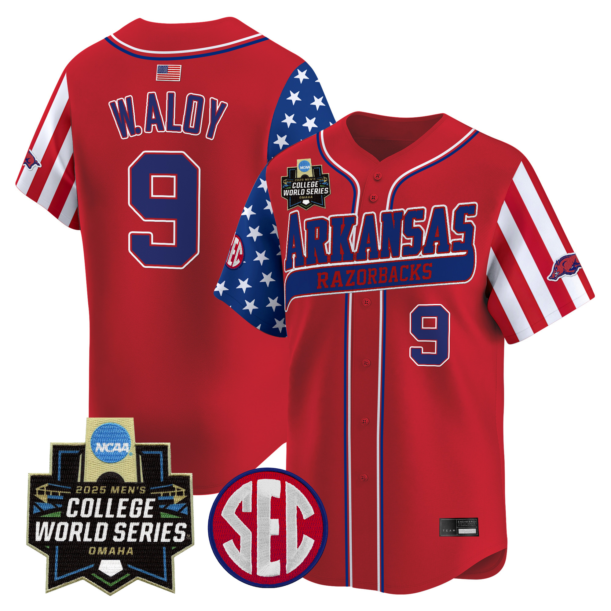 Men's Arkansas Razorbacks 2025 Independence Day Vapor Premier Limited Jersey - World Series Patch - All Stitched