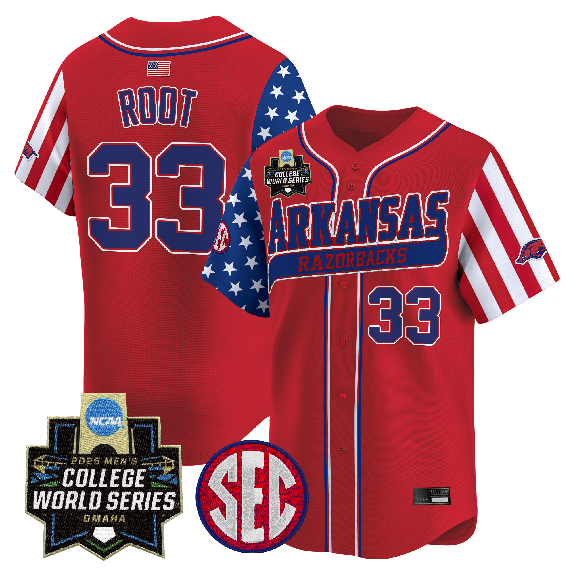 Men's Arkansas Razorbacks 2025 Independence Day Vapor Premier Limited Jersey - World Series Patch - All Stitched