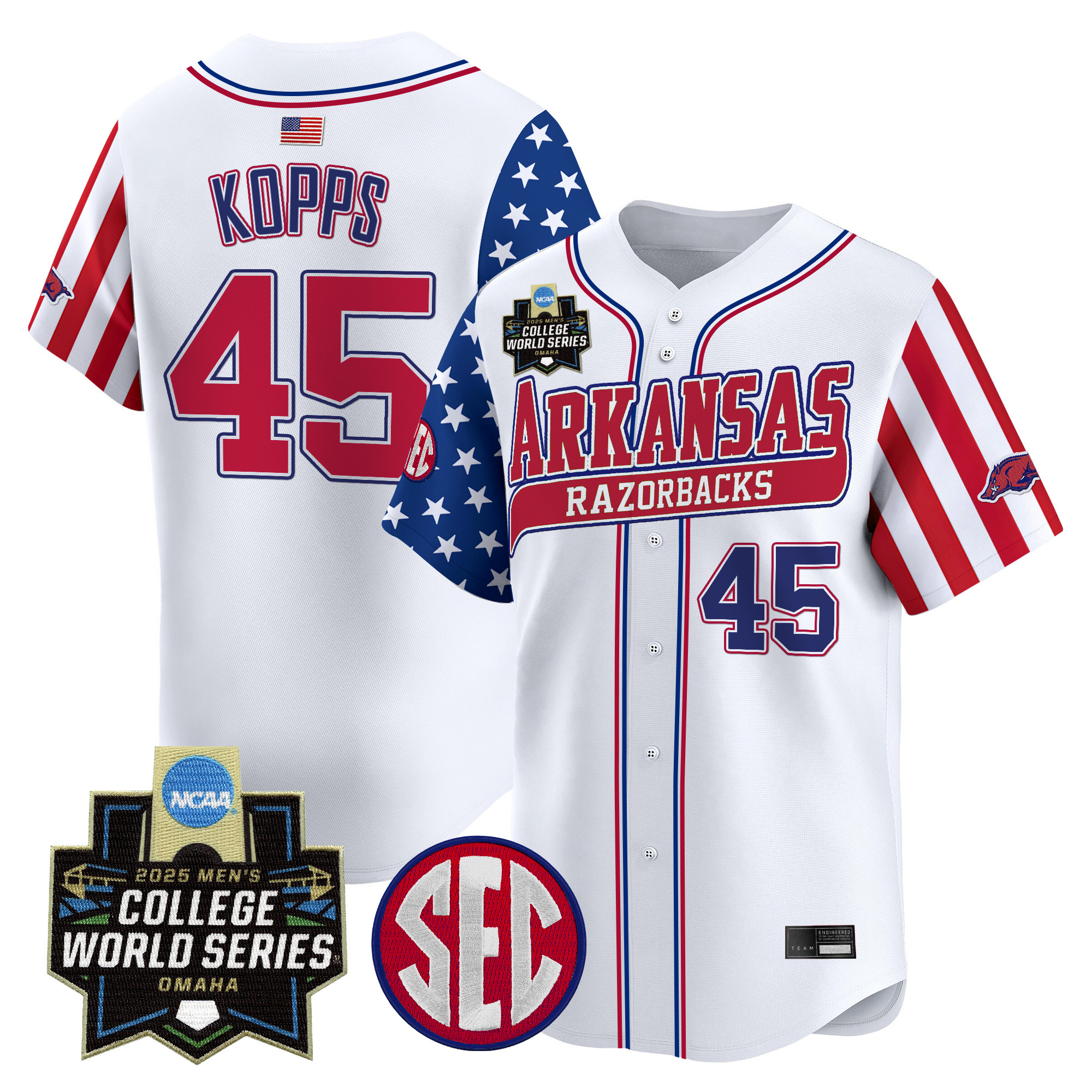 Men's Arkansas Razorbacks 2025 Independence Day Vapor Premier Limited Jersey - World Series Patch - All Stitched