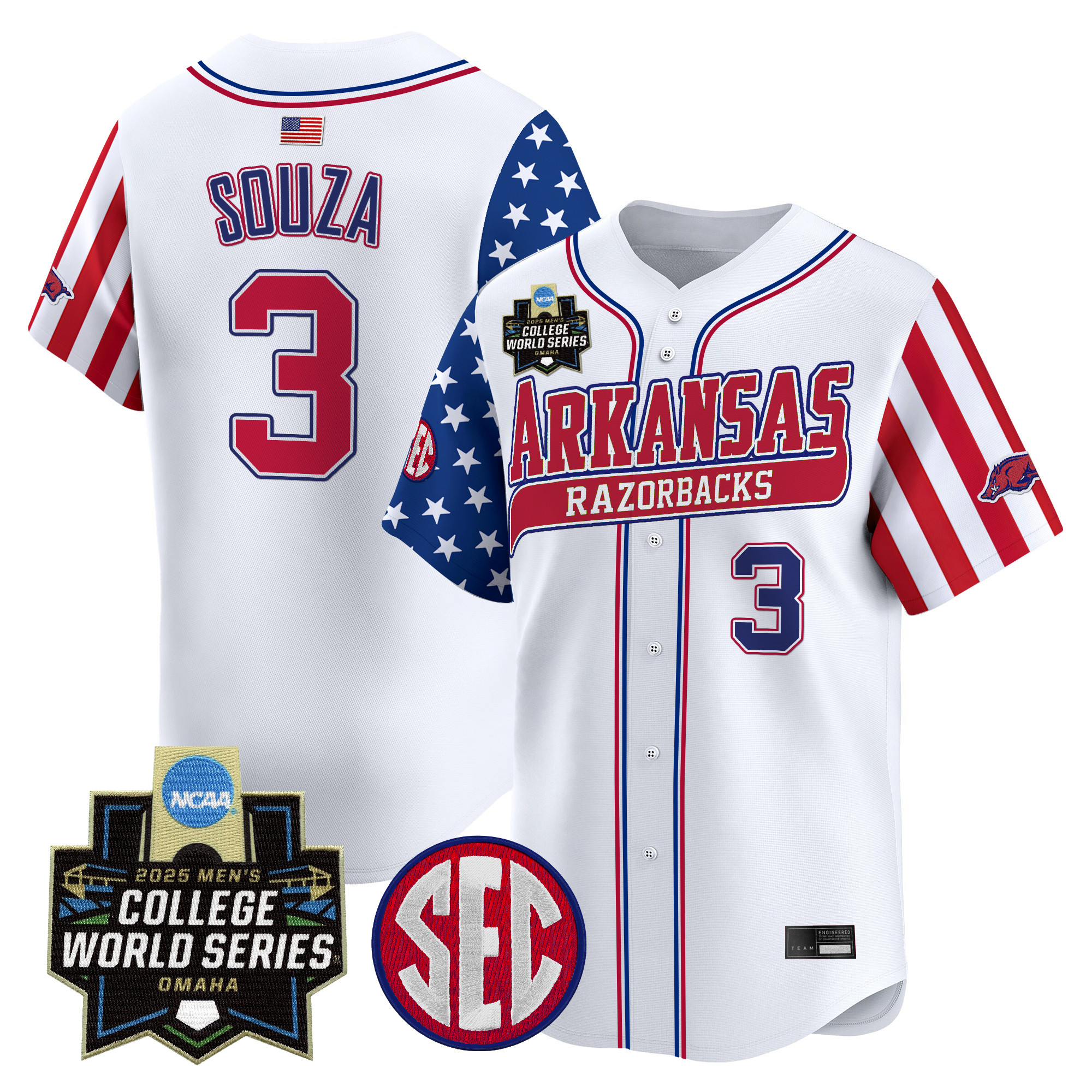 Men's Arkansas Razorbacks 2025 Independence Day Vapor Premier Limited Jersey - World Series Patch - All Stitched