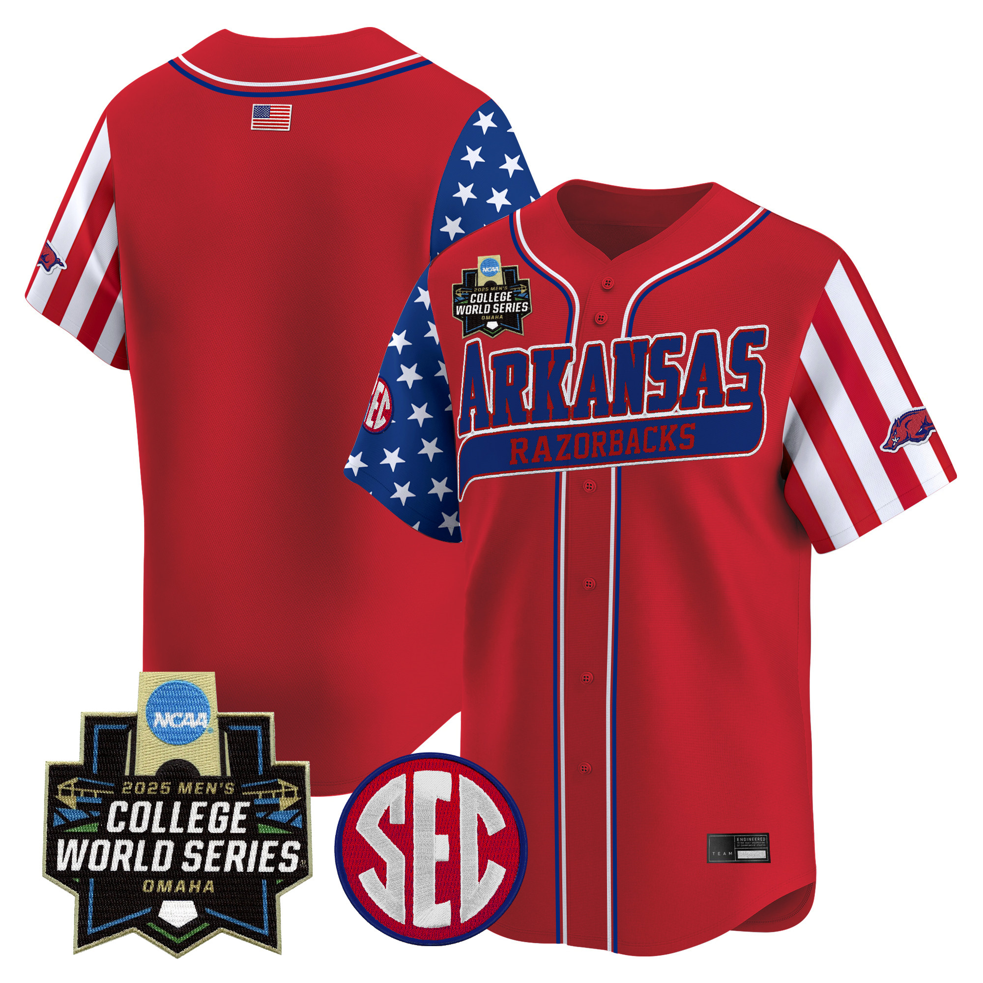Men's Arkansas Razorbacks 2025 Independence Day Vapor Premier Limited Jersey - World Series Patch - All Stitched
