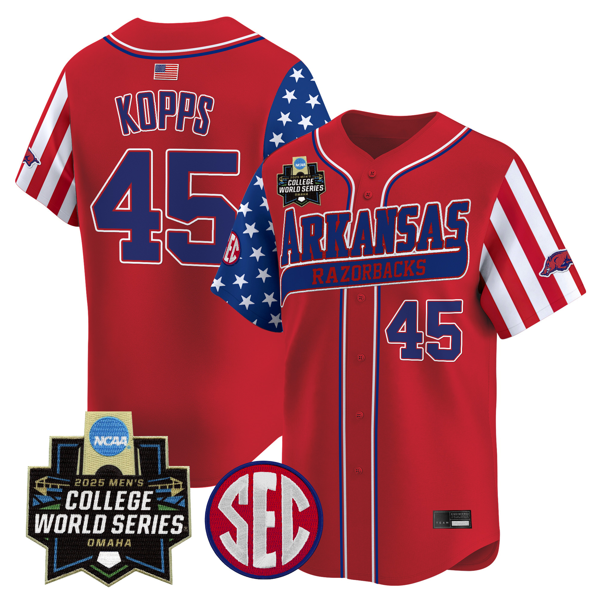 Men's Arkansas Razorbacks 2025 Independence Day Vapor Premier Limited Jersey - World Series Patch - All Stitched