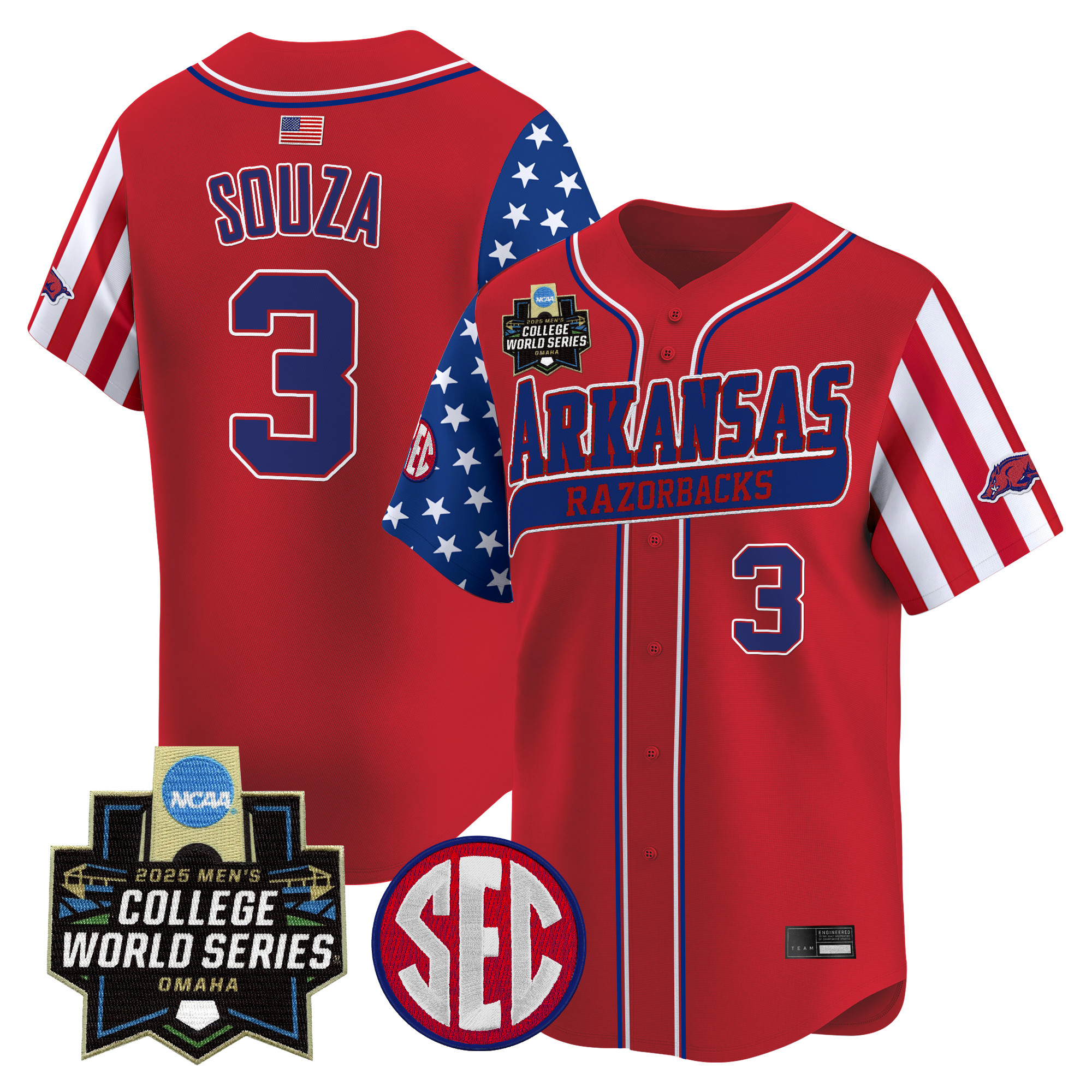 Men's Arkansas Razorbacks 2025 Independence Day Vapor Premier Limited Jersey - World Series Patch - All Stitched