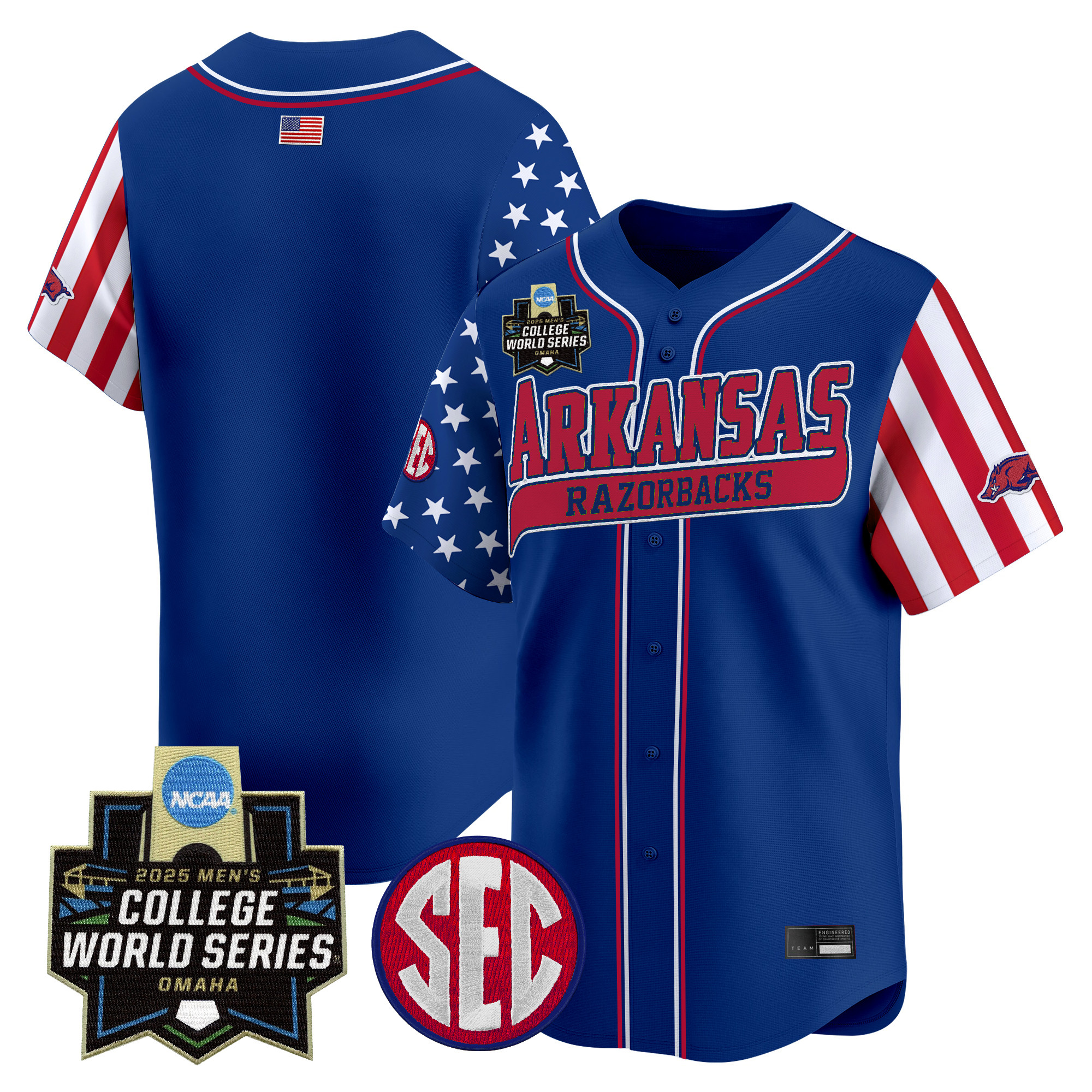 Men's Arkansas Razorbacks 2025 Independence Day Vapor Premier Limited Jersey - World Series Patch - All Stitched