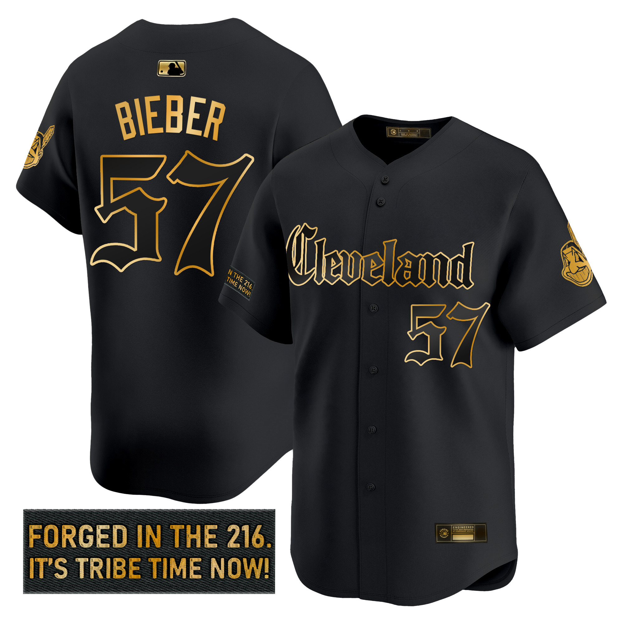 Men's Cleveland Indians 'Gothic Iron Edition' Gold Vapor Premier Limited Jersey - All Stitched