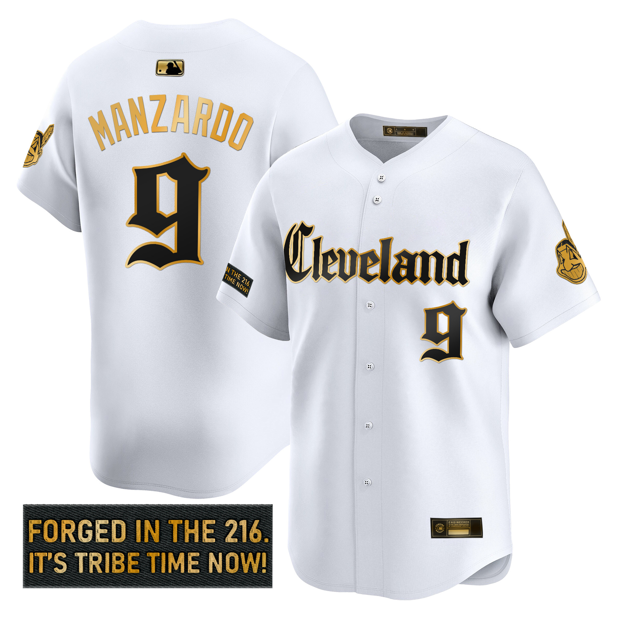 Men's Cleveland Indians 'Gothic Iron Edition' Gold Vapor Premier Limited Jersey - All Stitched