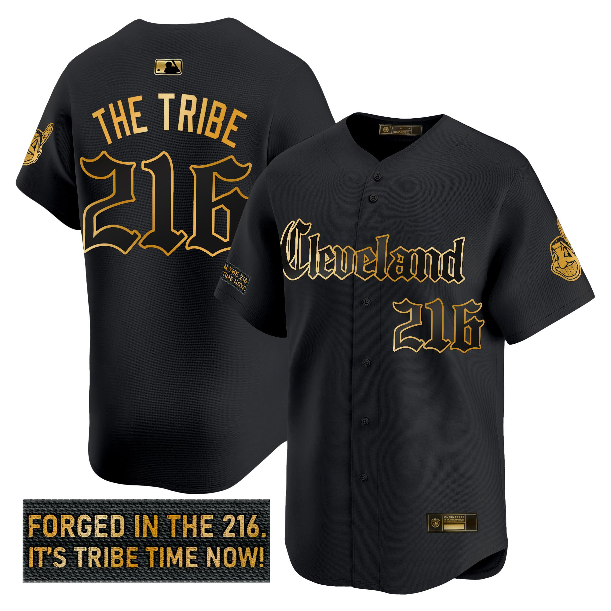 Men's Cleveland Indians 'Gothic Iron Edition' Gold Vapor Premier Limited Jersey - All Stitched