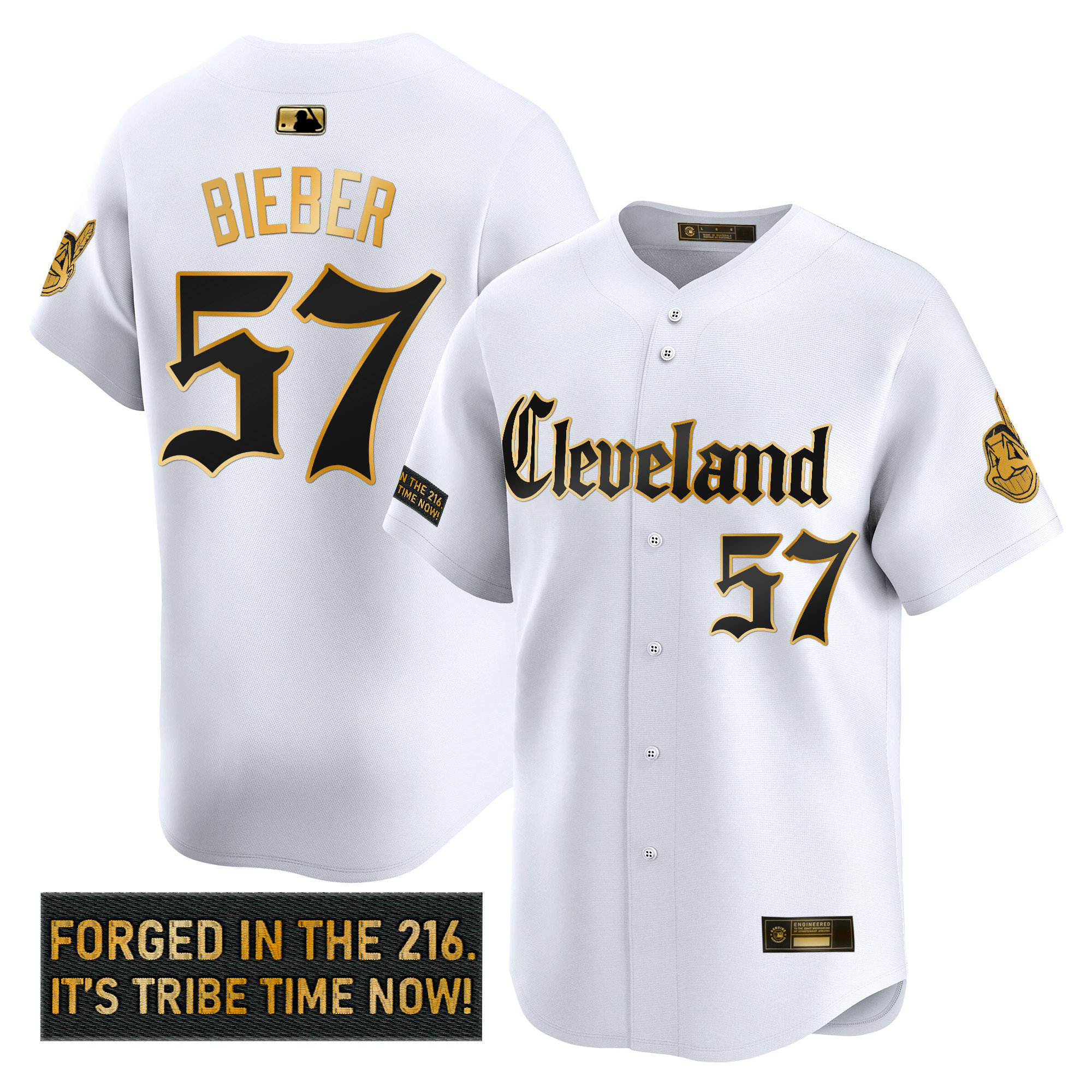 Men's Cleveland Indians 'Gothic Iron Edition' Gold Vapor Premier Limited Jersey - All Stitched