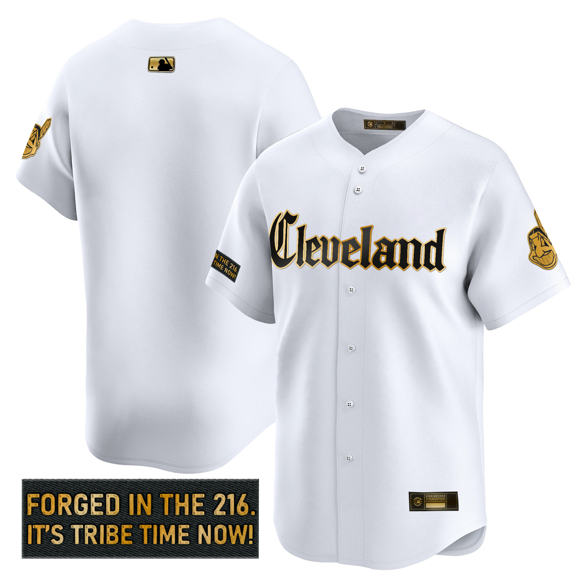 Men's Cleveland Indians 'Gothic Iron Edition' Gold Vapor Premier Limited Jersey - All Stitched