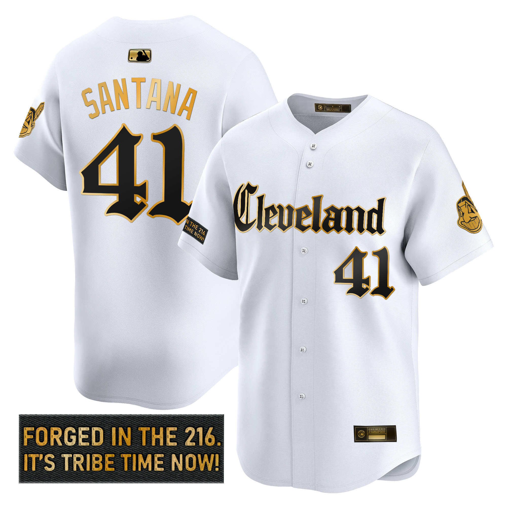 Men's Cleveland Indians 'Gothic Iron Edition' Gold Vapor Premier Limited Jersey - All Stitched