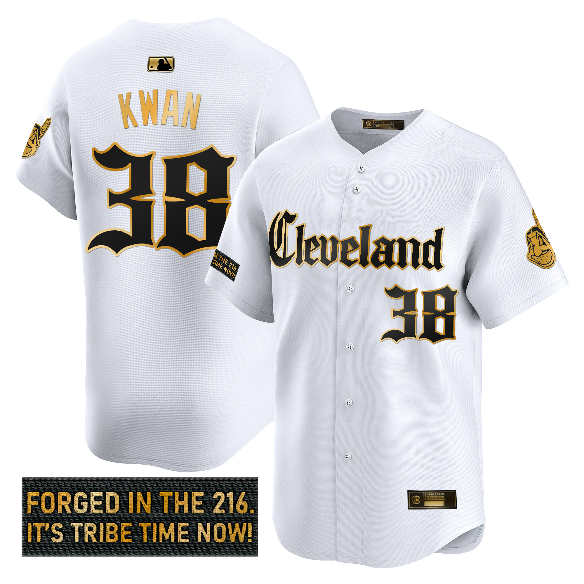 Men's Cleveland Indians 'Gothic Iron Edition' Gold Vapor Premier Limited Jersey - All Stitched