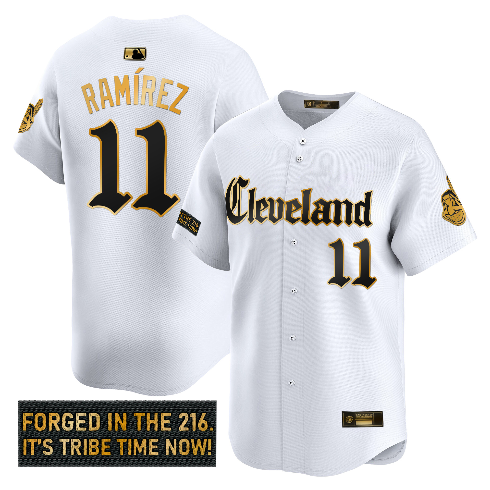 Men's Cleveland Indians 'Gothic Iron Edition' Gold Vapor Premier Limited Jersey - All Stitched