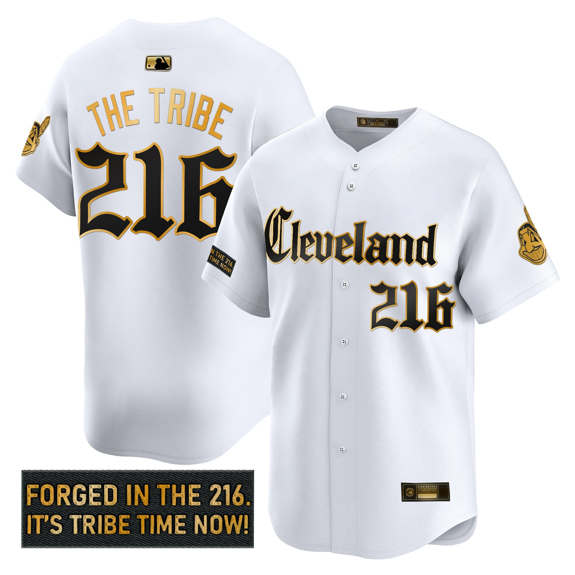 Men's Cleveland Indians 'Gothic Iron Edition' Gold Vapor Premier Limited Jersey - All Stitched