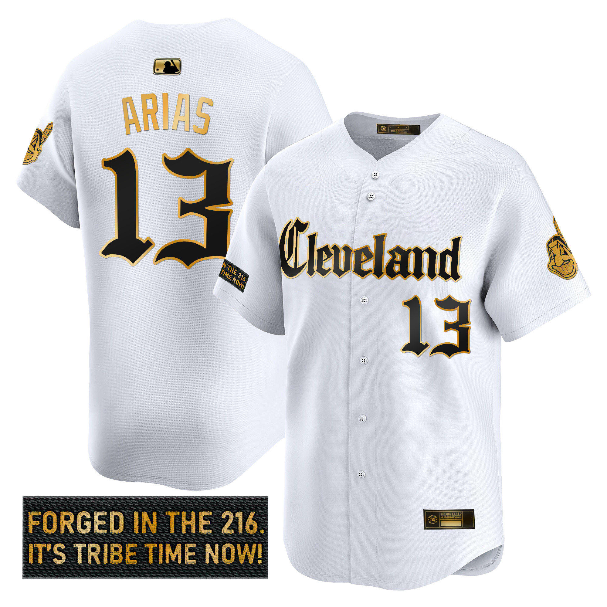 Men's Cleveland Indians 'Gothic Iron Edition' Gold Vapor Premier Limited Jersey - All Stitched