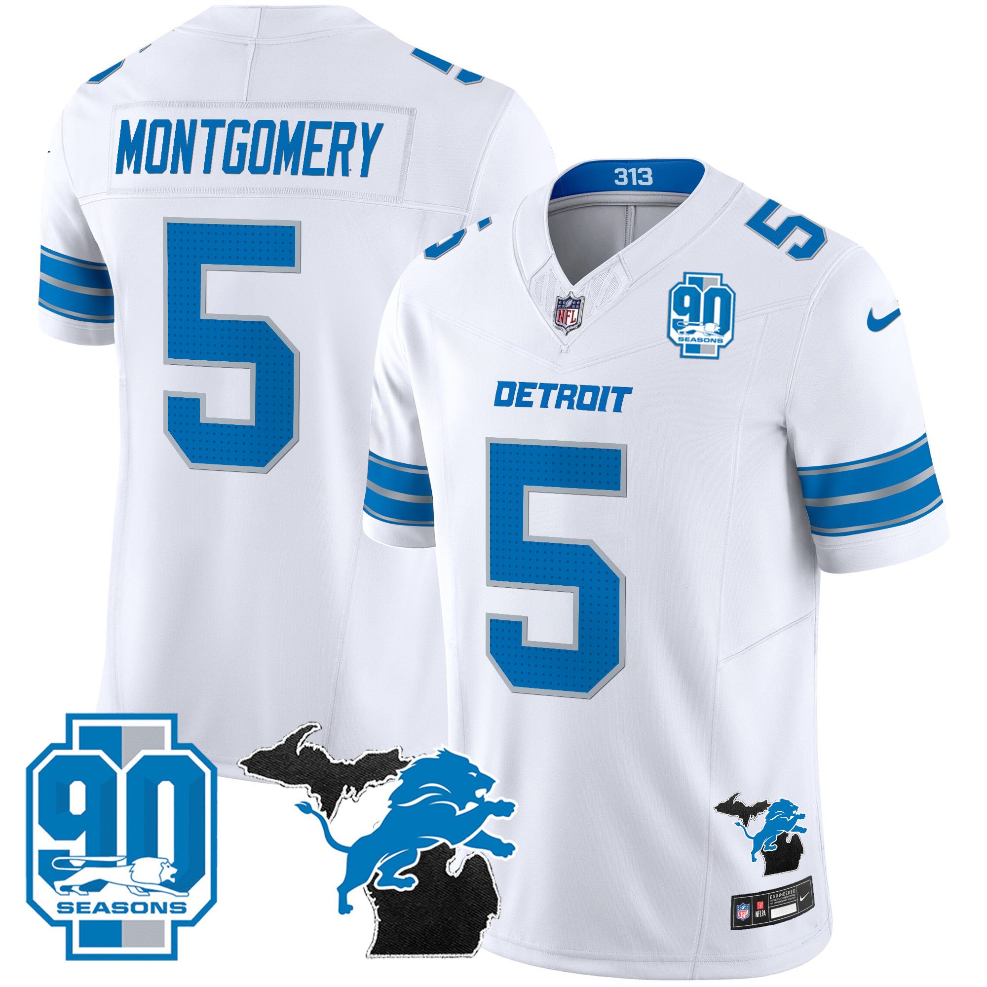 Men's Detroit Lions 2025 Michigan & 90th Year Patch Vapor Jersey - All Stitched