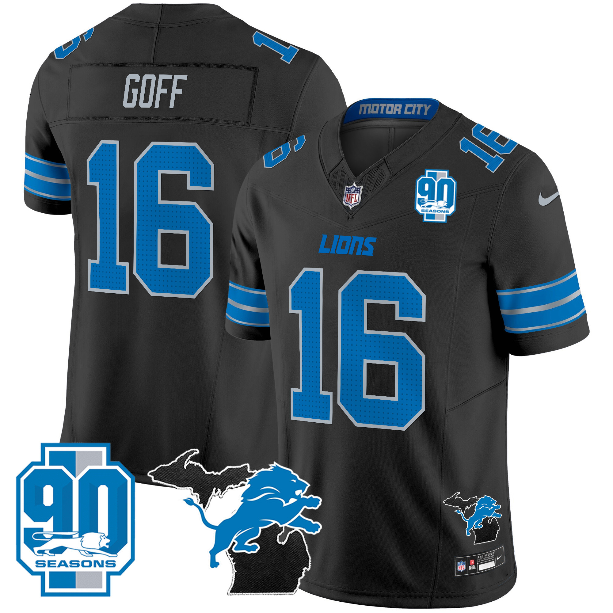 Men's Detroit Lions 2025 Michigan & 90th Year Patch Vapor Jersey - All Stitched