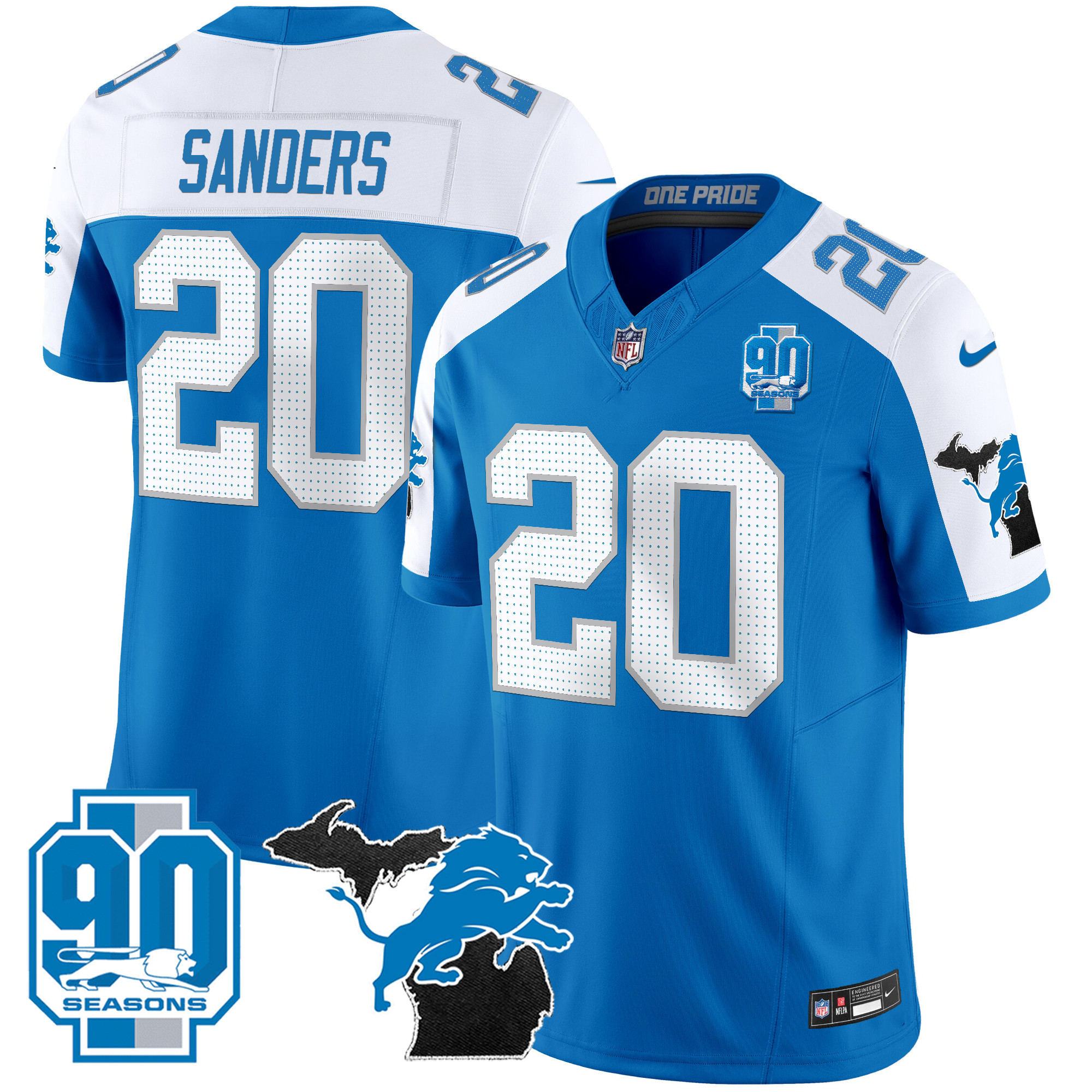 Men's Detroit Lions 2025 Michigan & 90th Year Patch Vapor Jersey - All Stitched