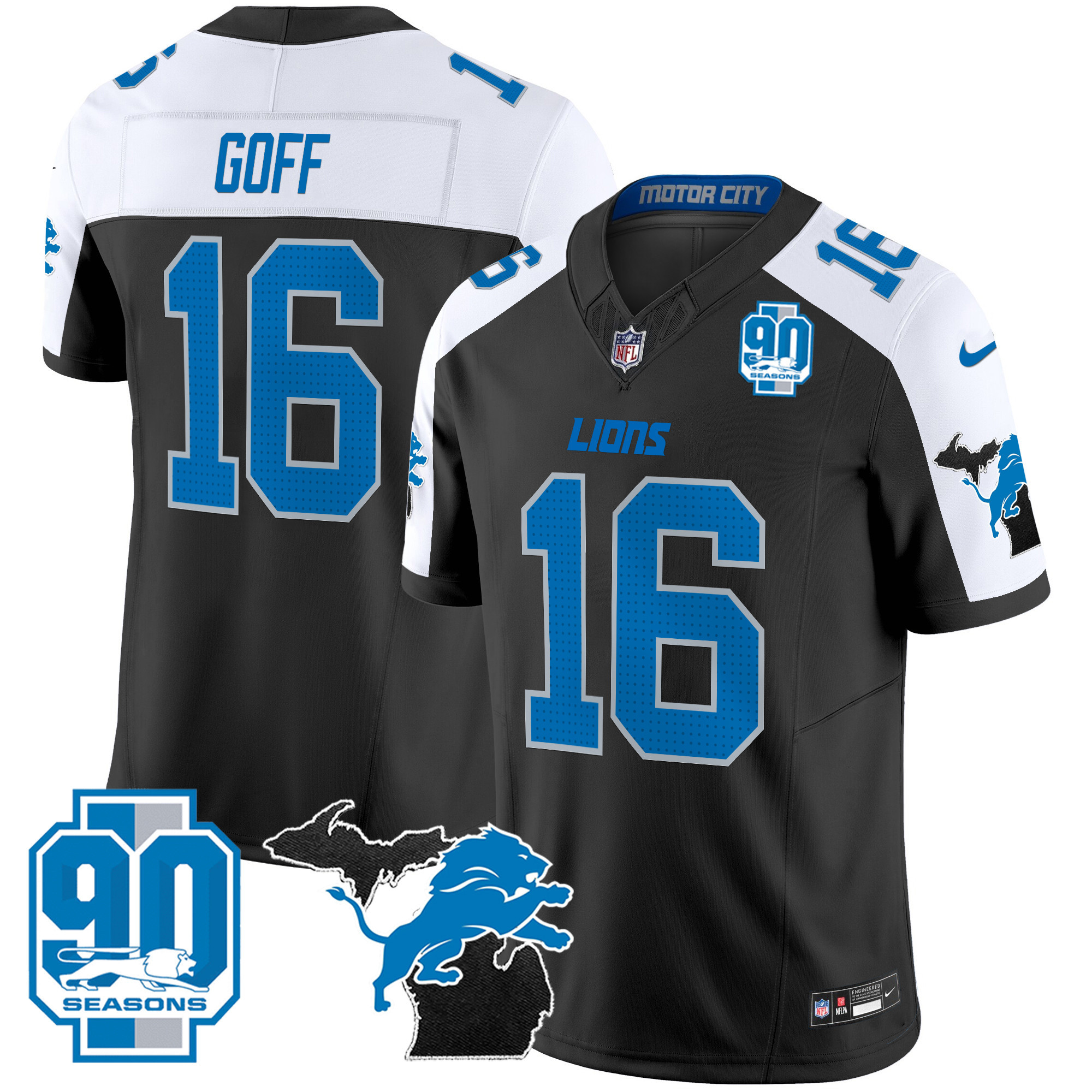 Men's Detroit Lions 2025 Michigan & 90th Year Patch Vapor Jersey - All Stitched