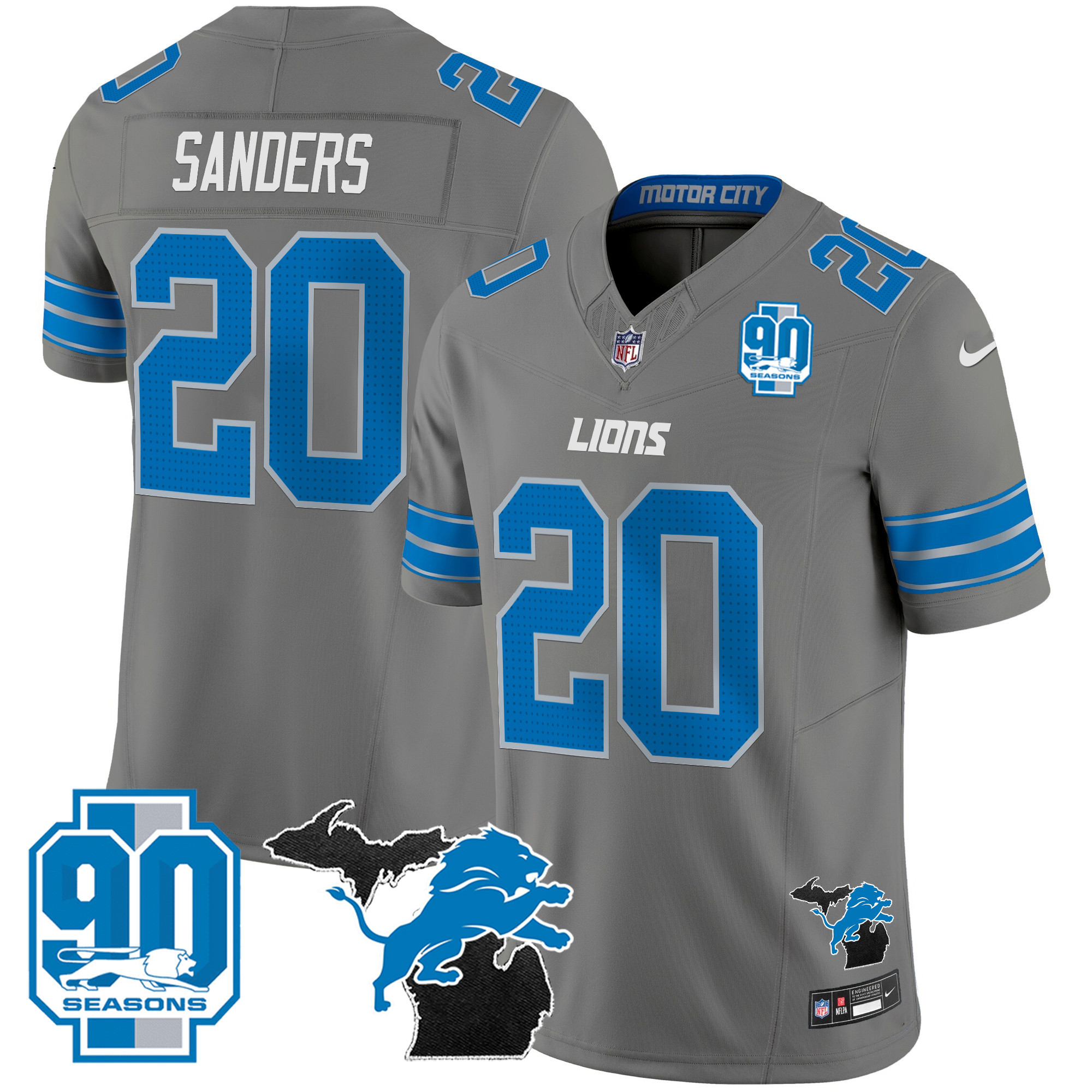 Men's Detroit Lions 2025 Michigan & 90th Year Patch Vapor Jersey - All Stitched