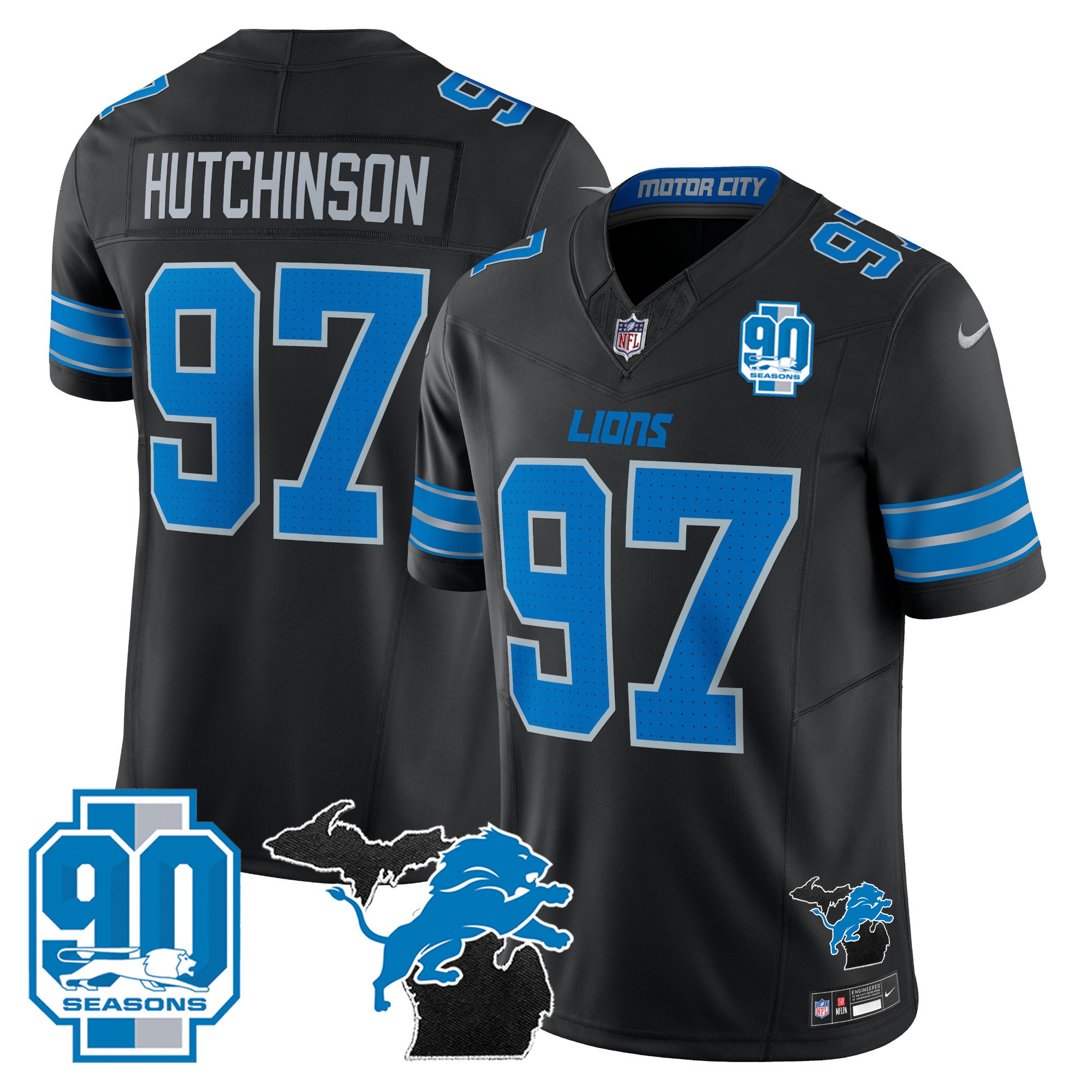 Men's Detroit Lions 2025 Michigan & 90th Year Patch Vapor Jersey - All Stitched