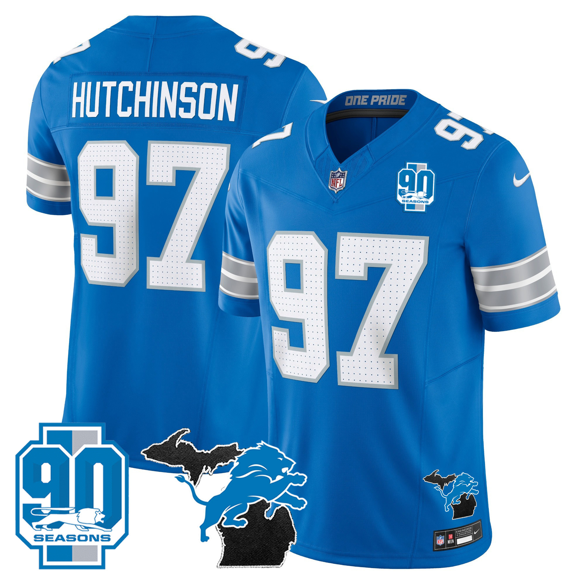 Men's Detroit Lions 2025 Michigan & 90th Year Patch Vapor Jersey - All Stitched