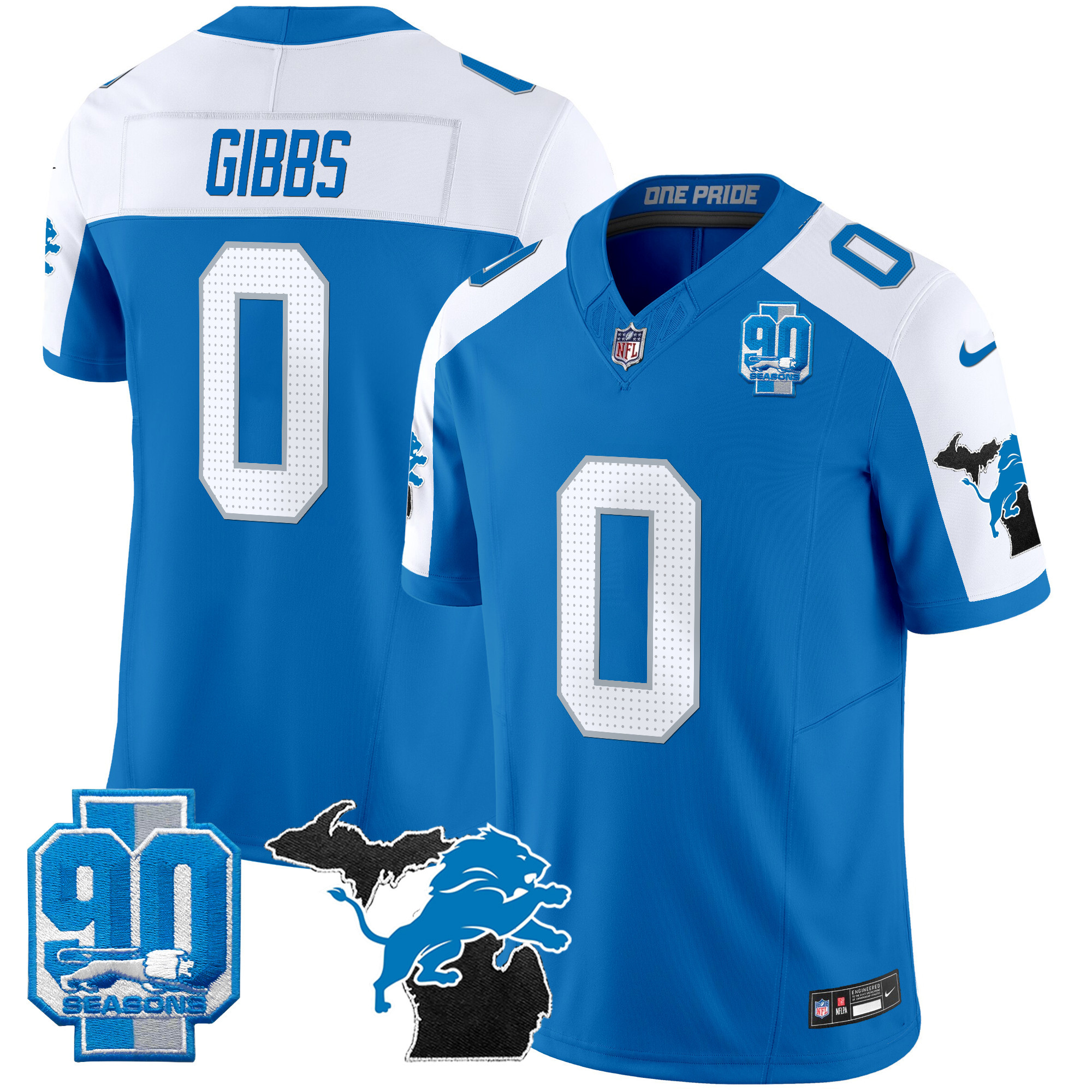 Men's Detroit Lions 2025 Michigan & 90th Year Patch Vapor Jersey - All Stitched
