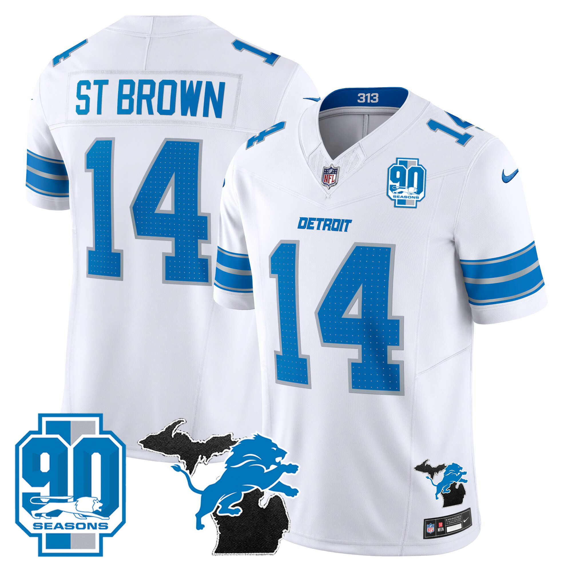 Men's Detroit Lions 2025 Michigan & 90th Year Patch Vapor Jersey - All Stitched