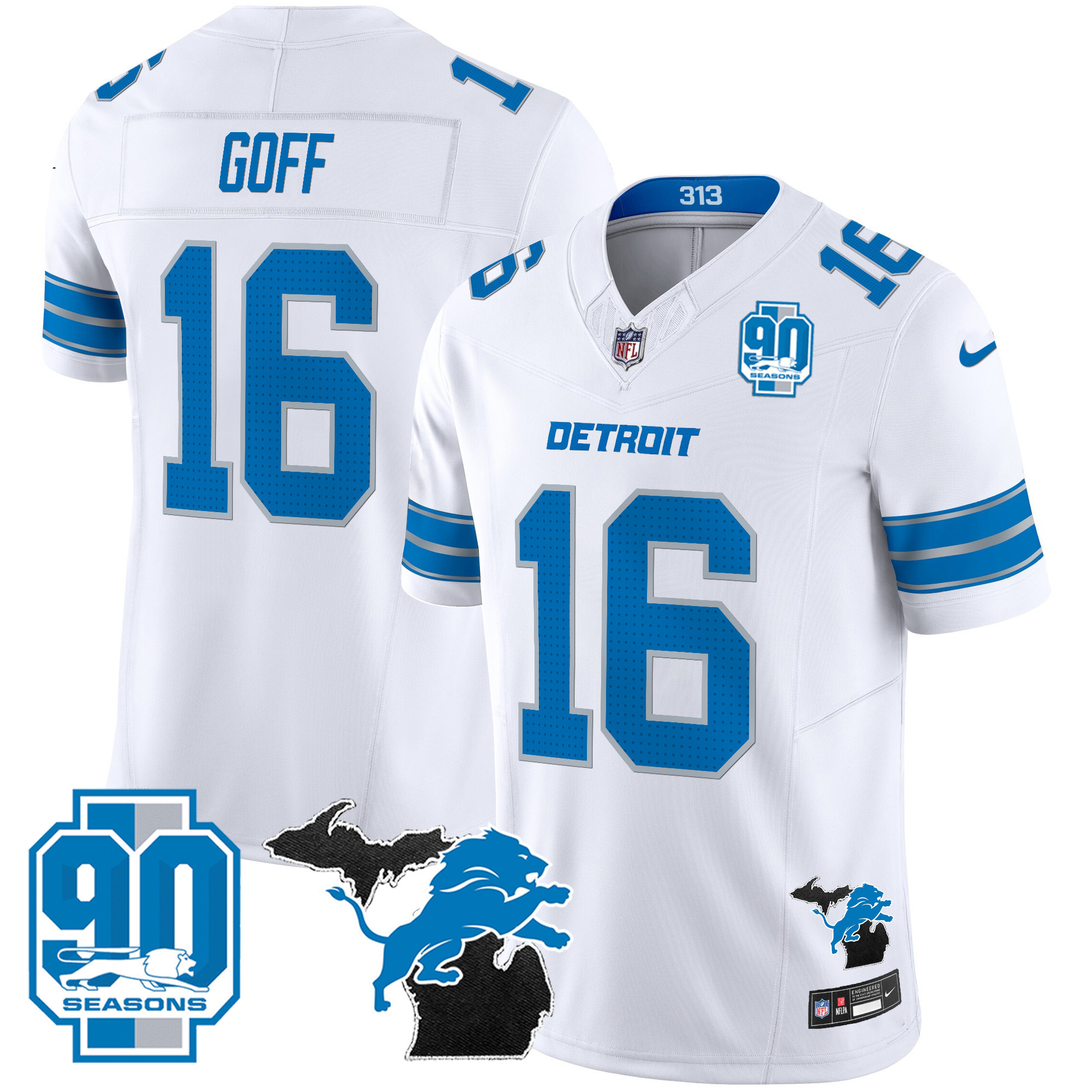 Men's Detroit Lions 2025 Michigan & 90th Year Patch Vapor Jersey - All Stitched