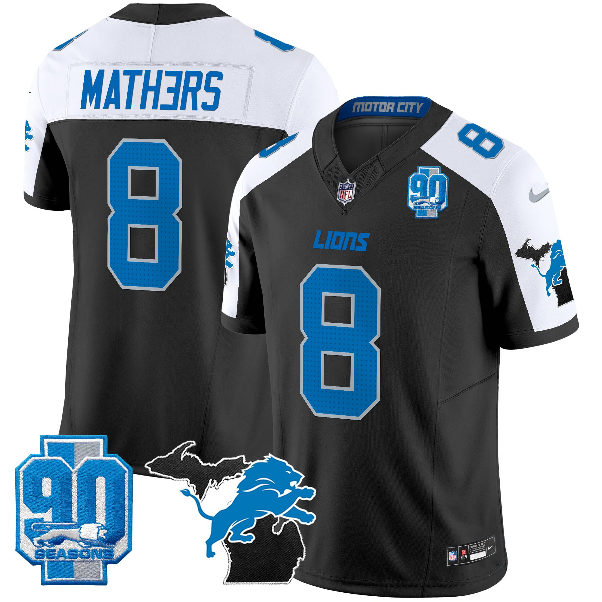 Men's Detroit Lions 2025 Michigan & 90th Year Patch Vapor Jersey - All Stitched