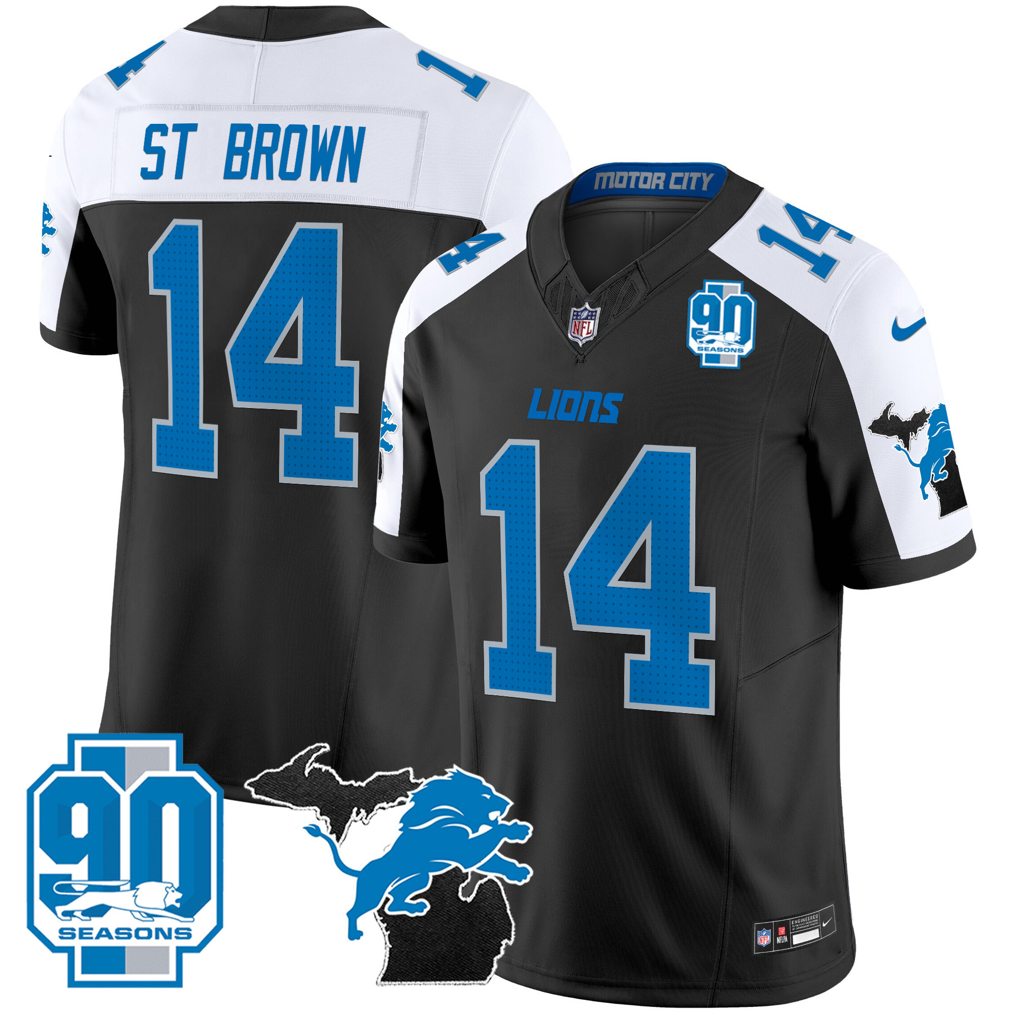 Men's Detroit Lions 2025 Michigan & 90th Year Patch Vapor Jersey - All Stitched